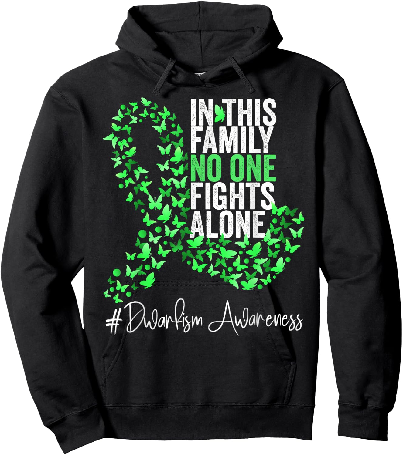 Dwarfism Awareness Month Green Ribbon Butterflies Hoodie - Hoodie | Black