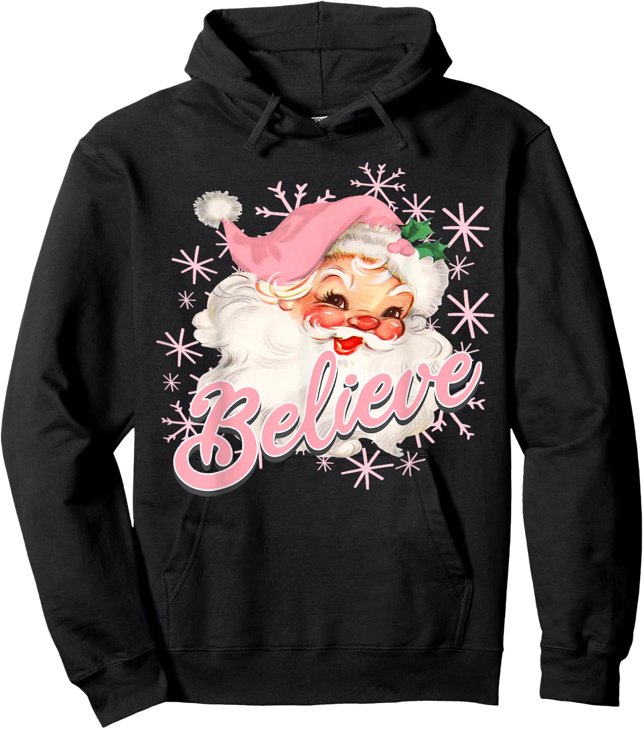 Vintage Pink Santa Claus Believe Christmas Holiday Kids Hoodie - Hoodie | Black