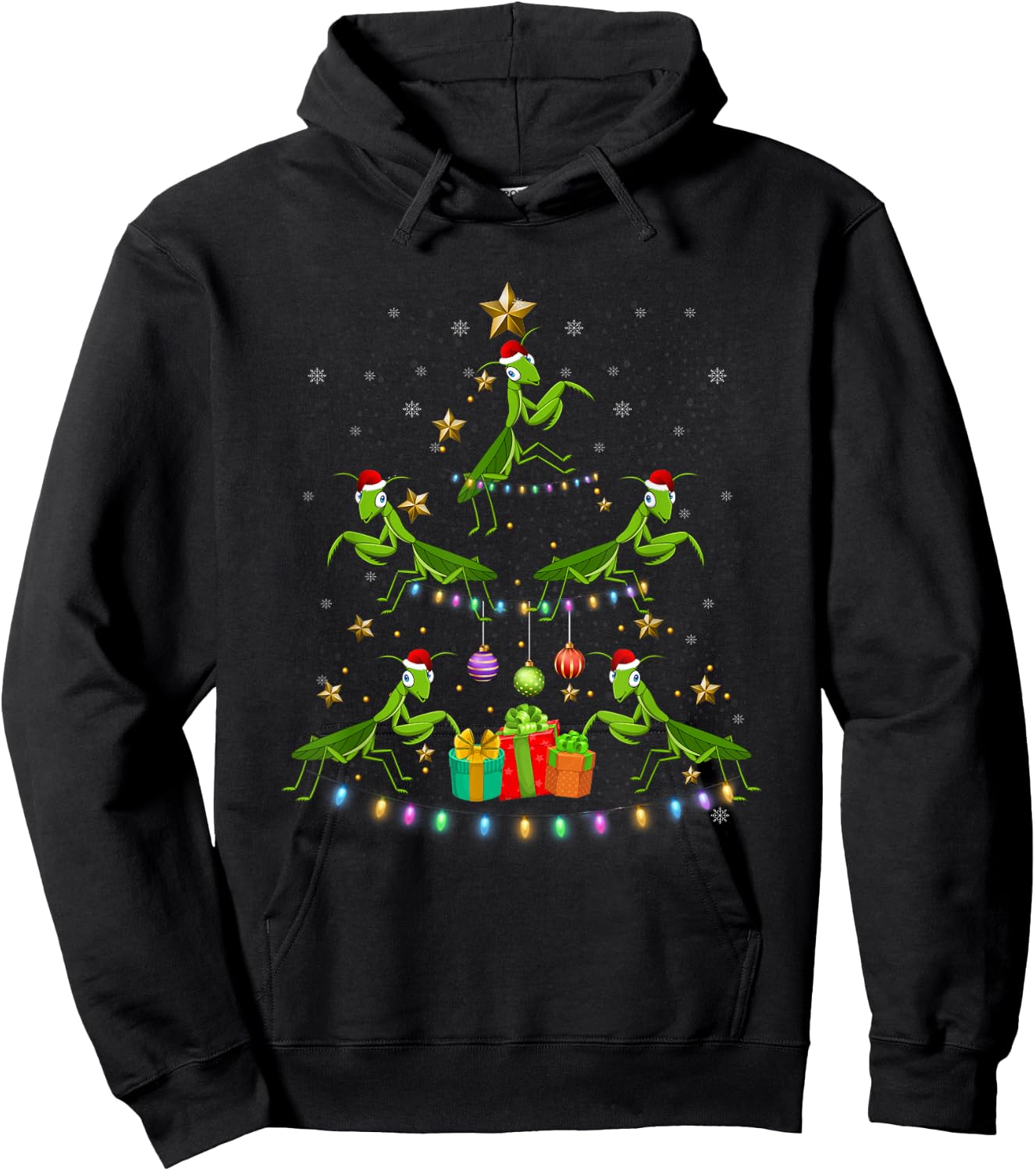 Praying Mantis Christmas Ornament Tree Funny Xmas Insects Hoodie - Hoodie | Black