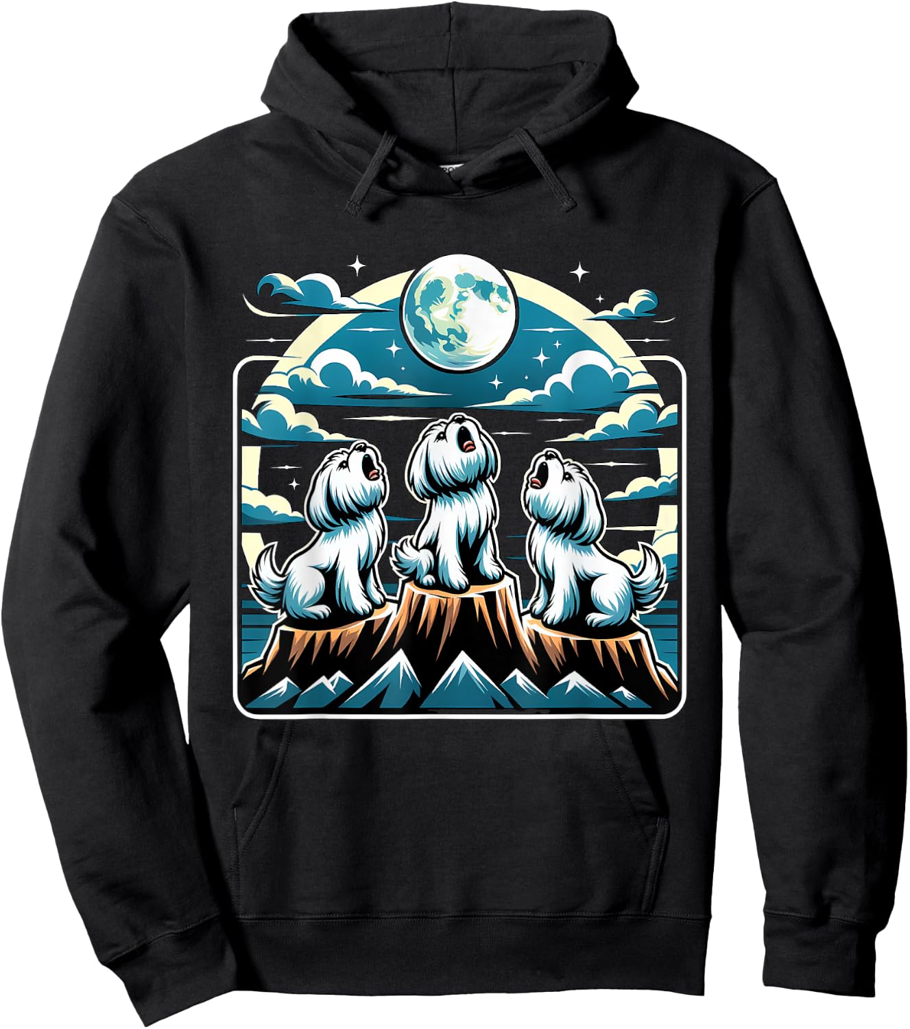 Howling At Moon Maltese Dog Hoodie - Hoodie | Black