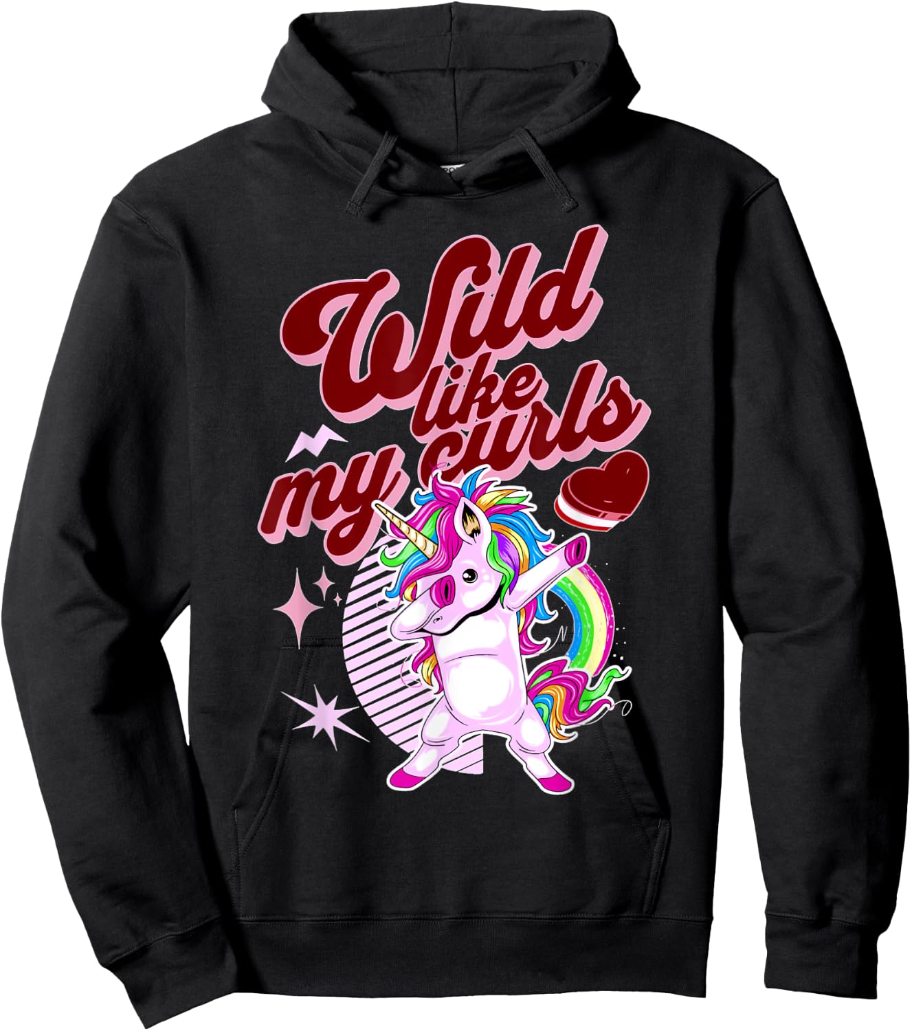 Wilds Like My Curls Toddler Cute Unicorn Curly Haired Retro Hoodie - Hoodie | Black