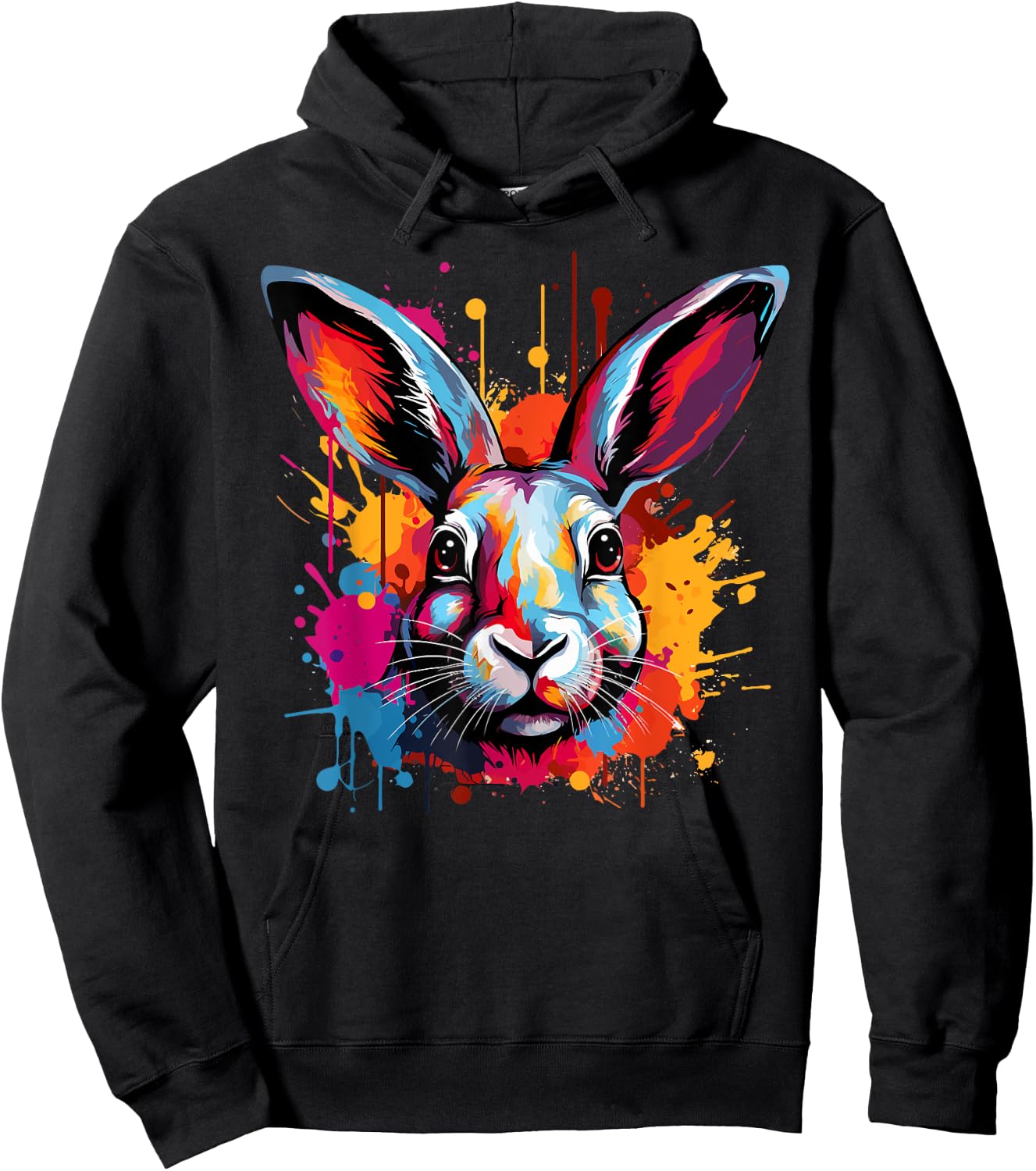Colorful Cute Flemish Giant Rabbit Lover Splash Art Hoodie - Hoodie | Black