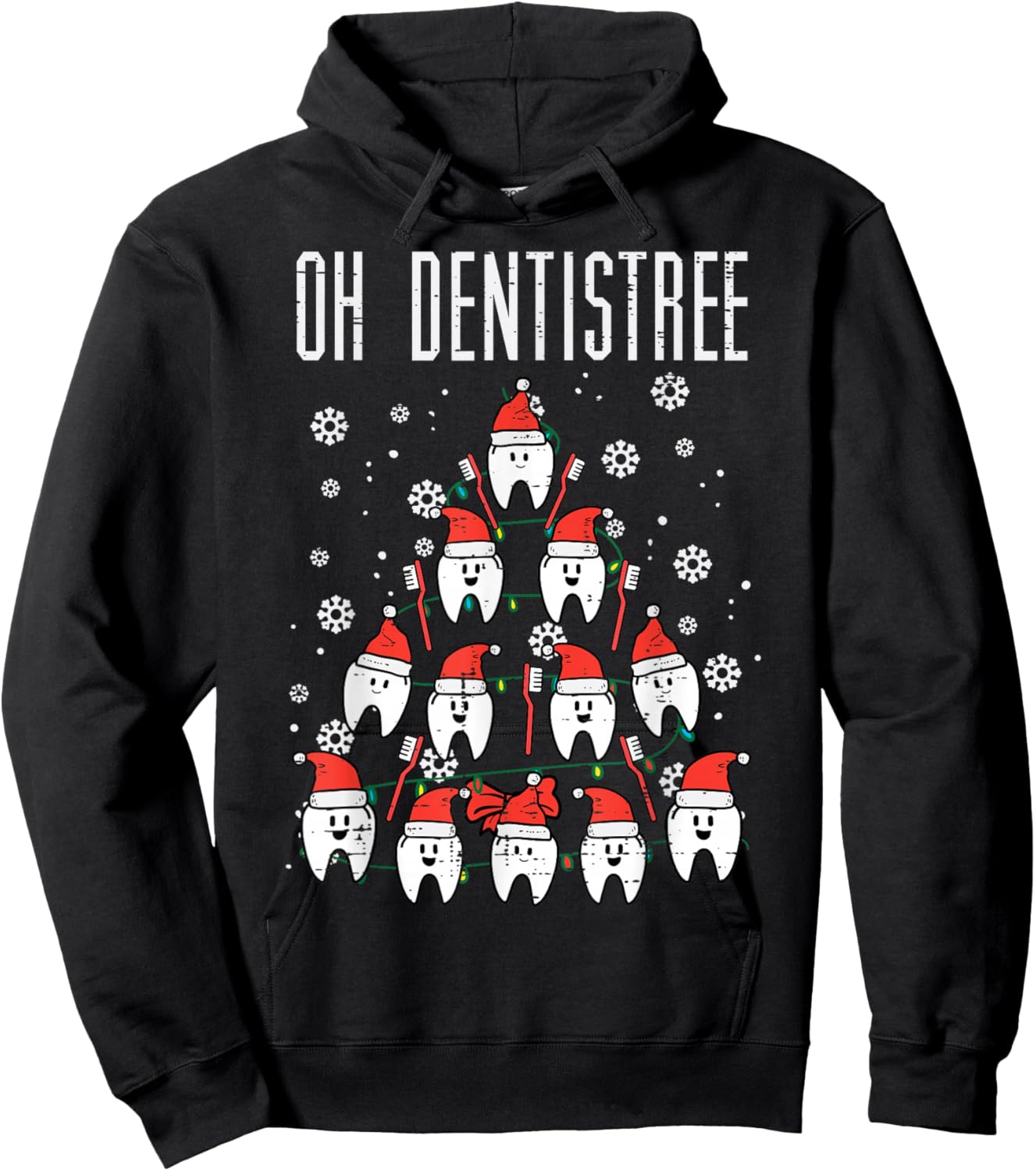 Oh Dentistree Christmas Tree Teeth Dentistry Dental Dentist Hoodie - Hoodie | Black