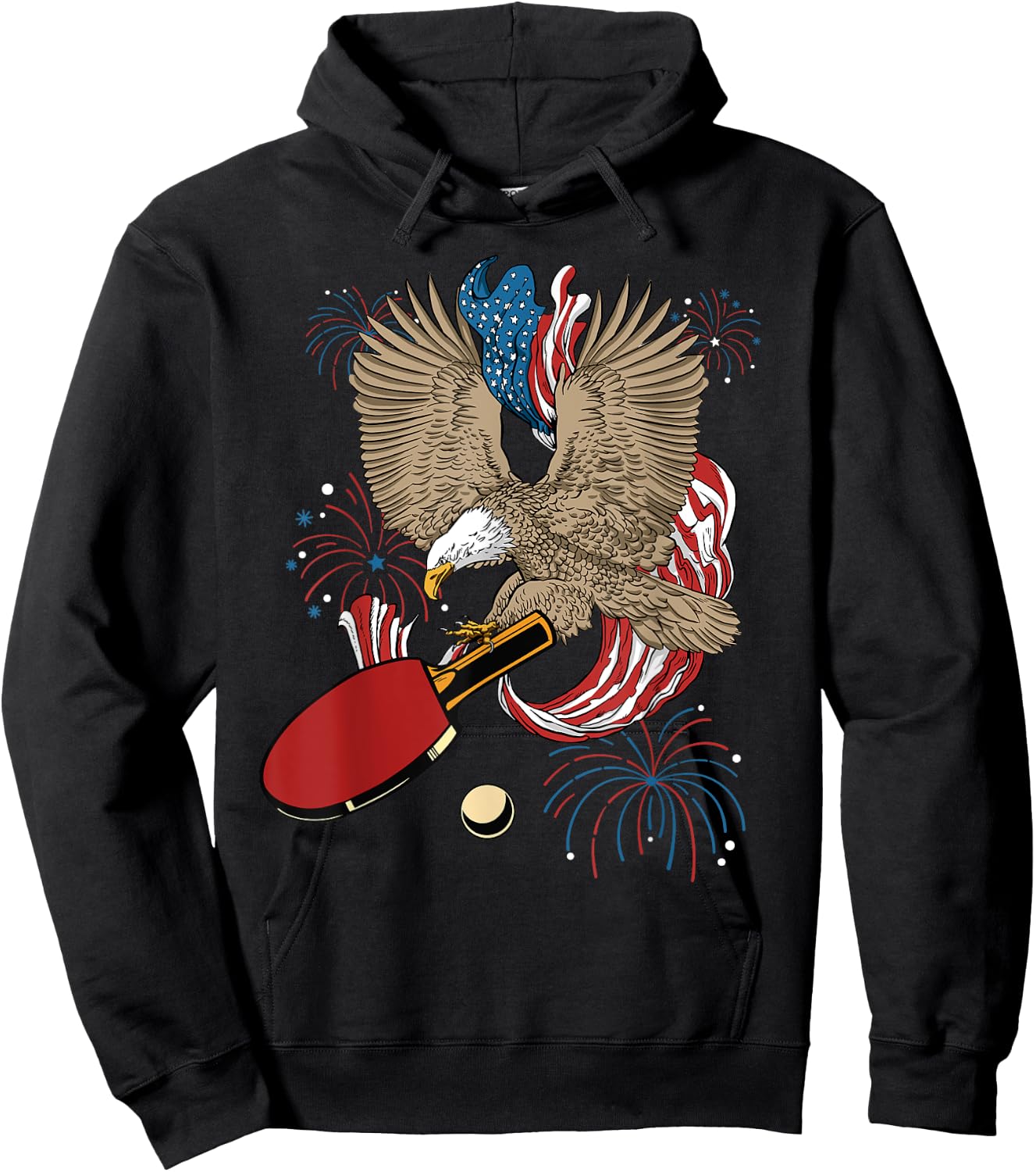 4th Of July Ping Pong Eagle USA Flag America Table Tennis Hoodie - Hoodie | Black