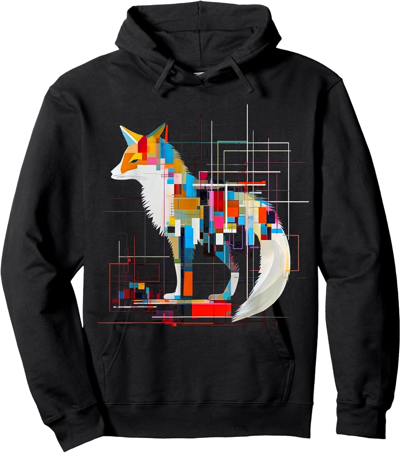 Fox Geometric Artwork Colorful | Animal Motif Fox Hoodie - Hoodie | Black
