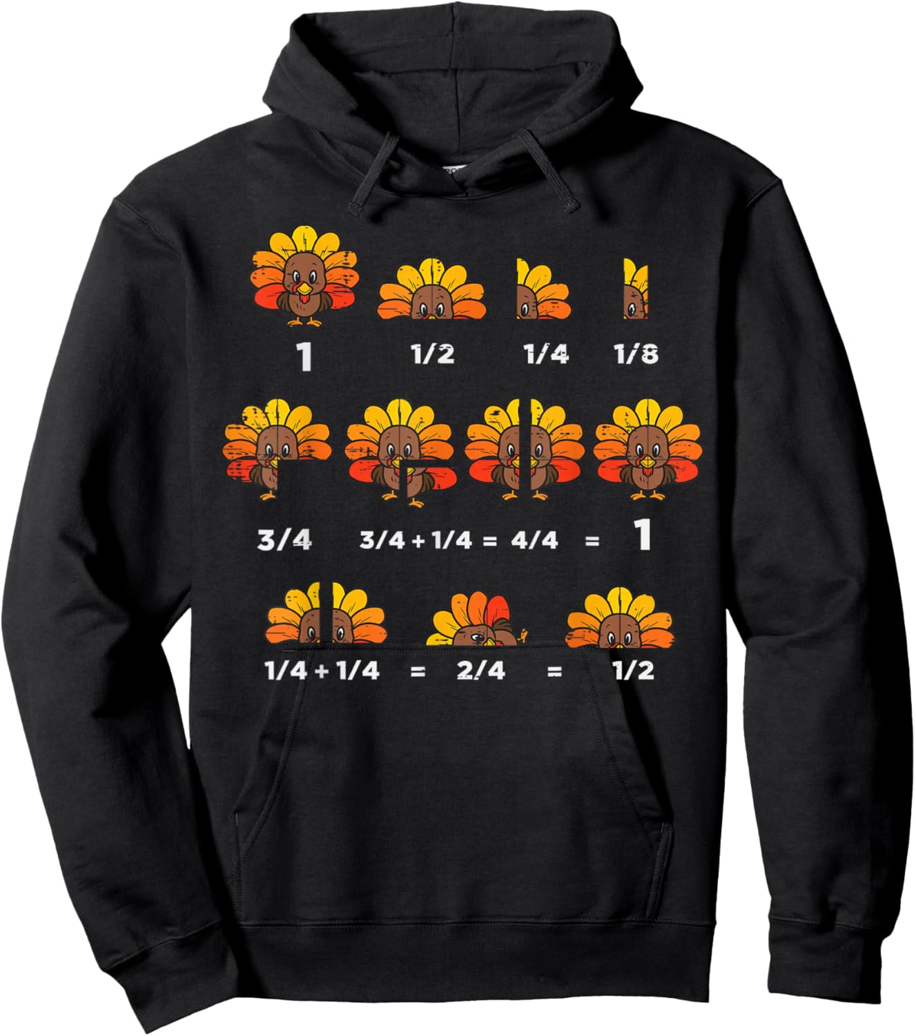 Thanksgiving Turkey Math Fraction Funny Teacher Men Women Hoodie - Hoodie | Black