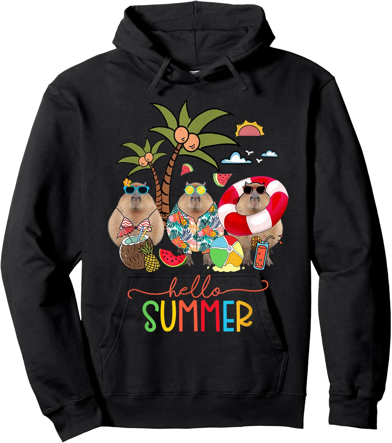 Capybara Shirt Hello Summer Last Day Of School Women Kids Hoodie - Hoodie | Black