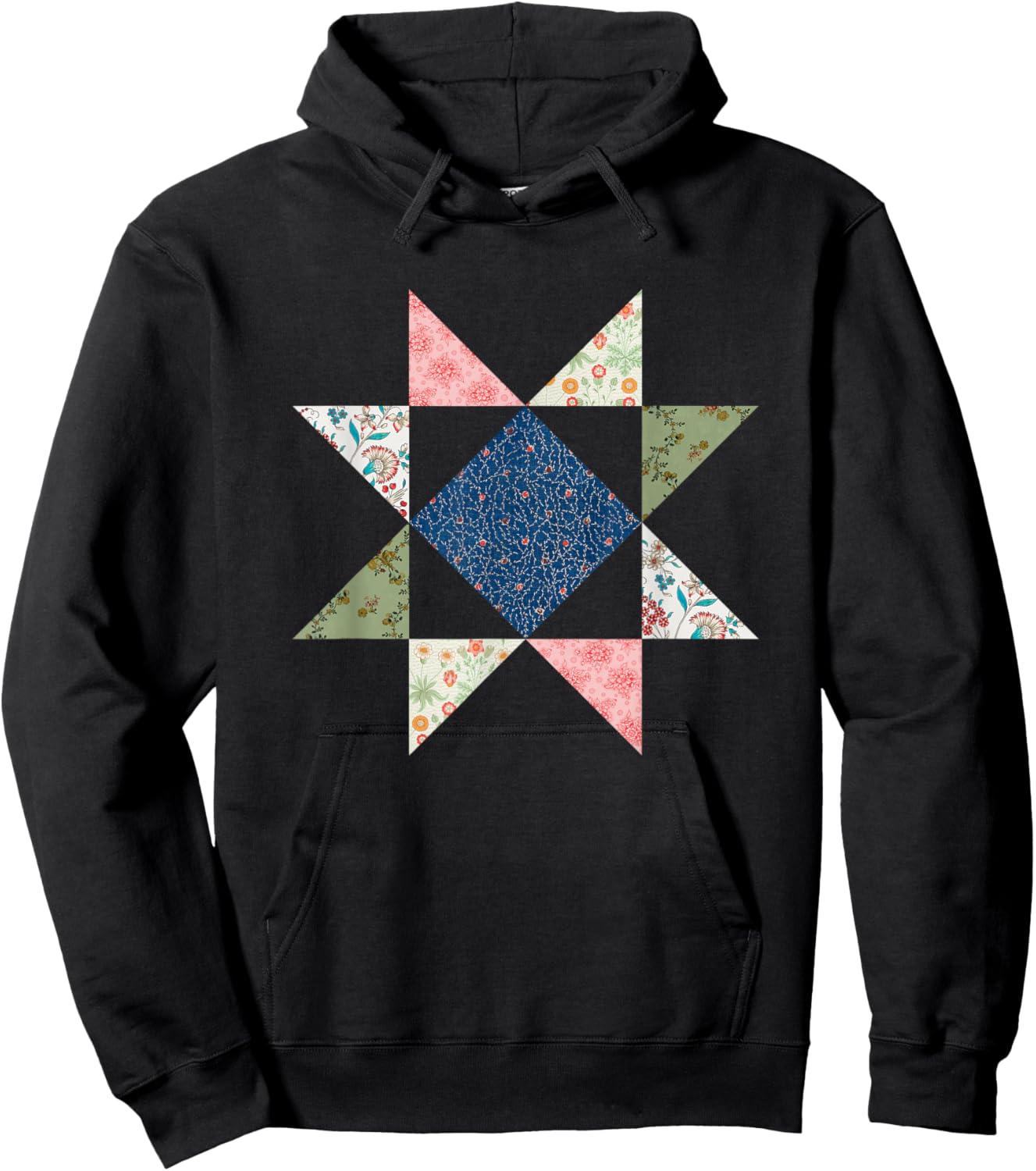 Quilting Block Star Pattern Hoodie - Hoodie | Black