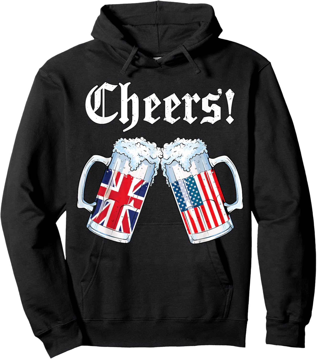 Cheers British American Flag Shirt Women Men Beer Patriotic Hoodie - Hoodie | Black