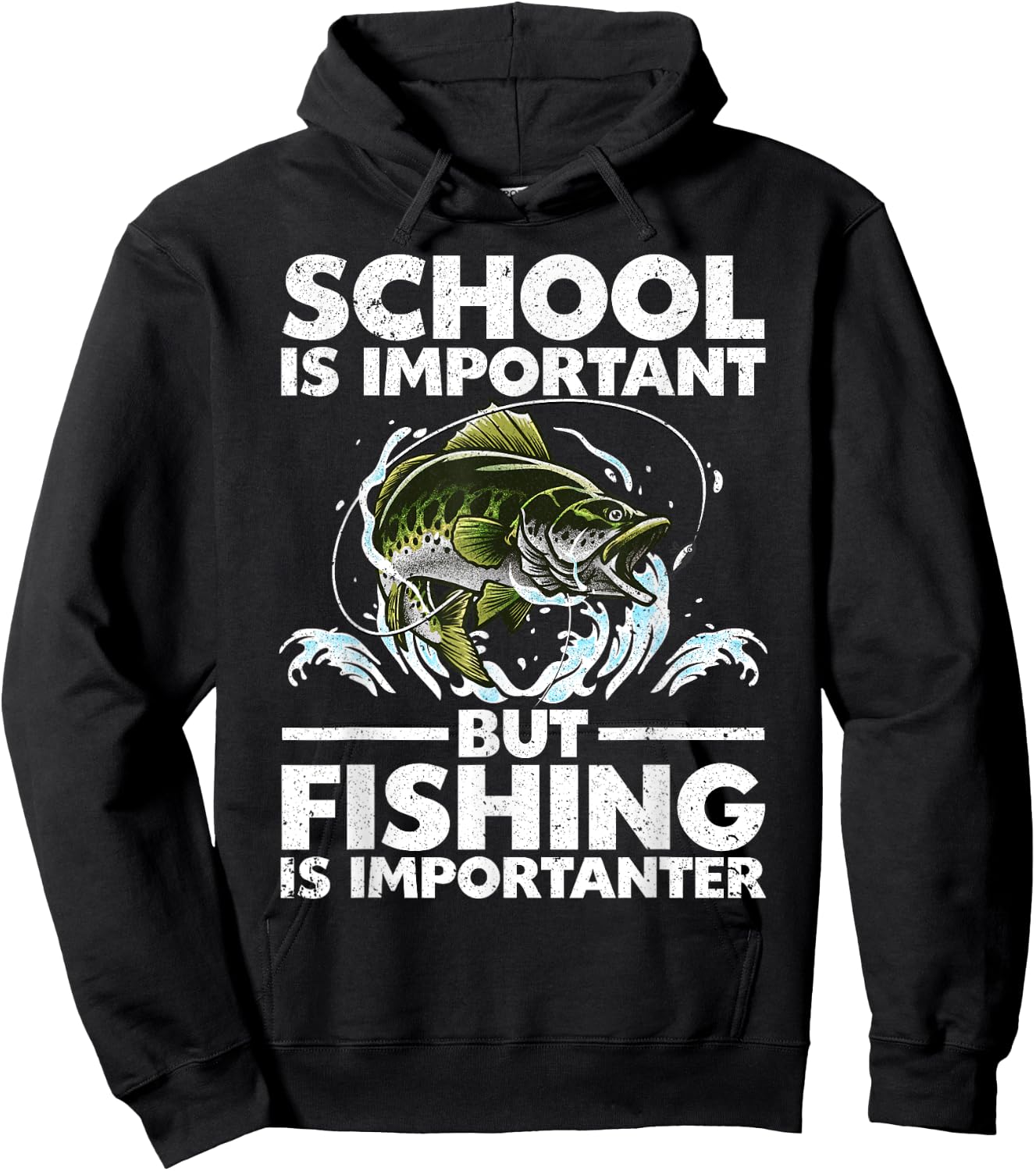 Funny Fishing For Boys Kids Youth Fish Saying Bass Fisherman Hoodie - Hoodie | Black