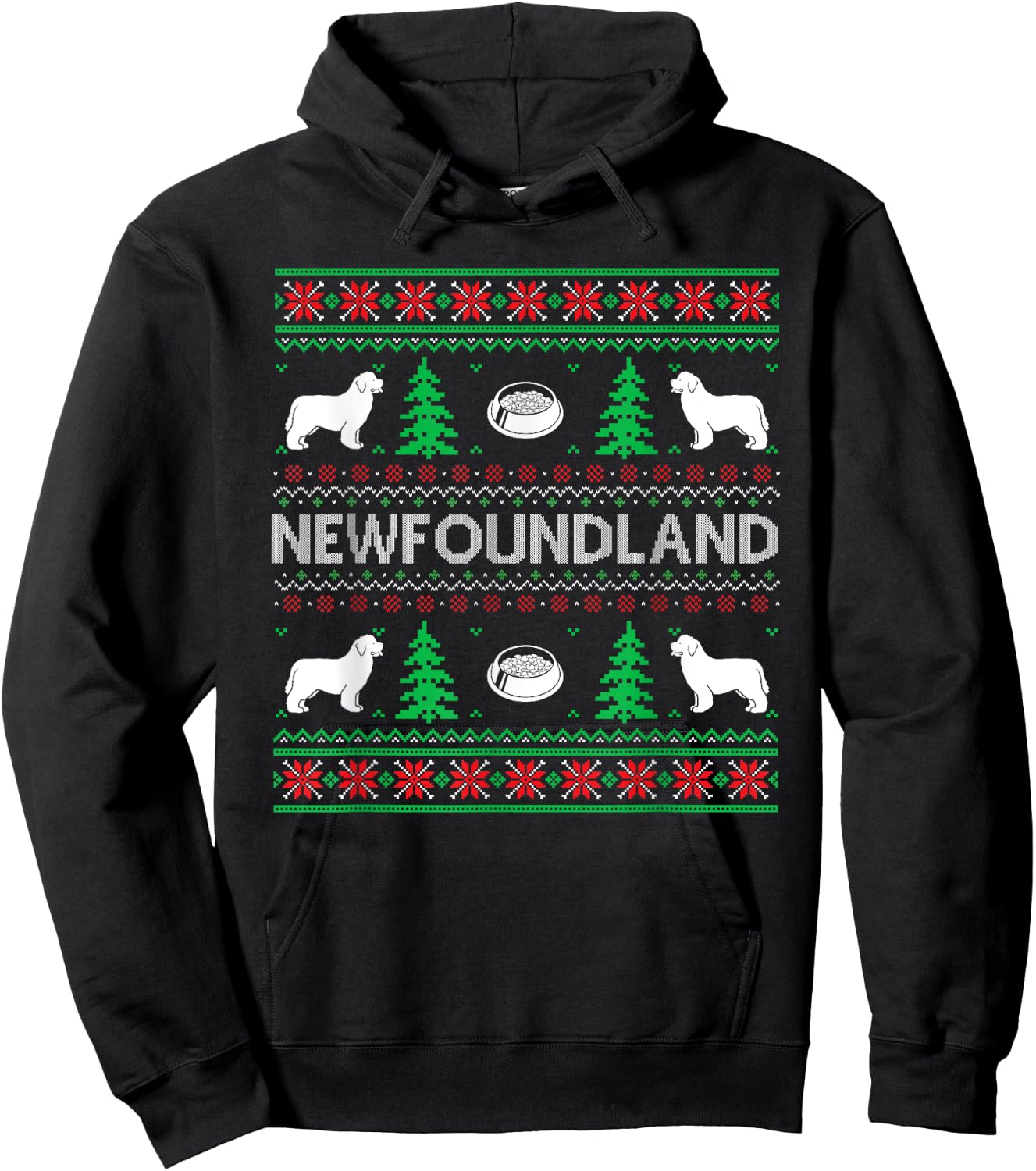 Ugly Christmas Sweaters Matching Newfoundland Dog Holiday Hoodie - Hoodie | Black