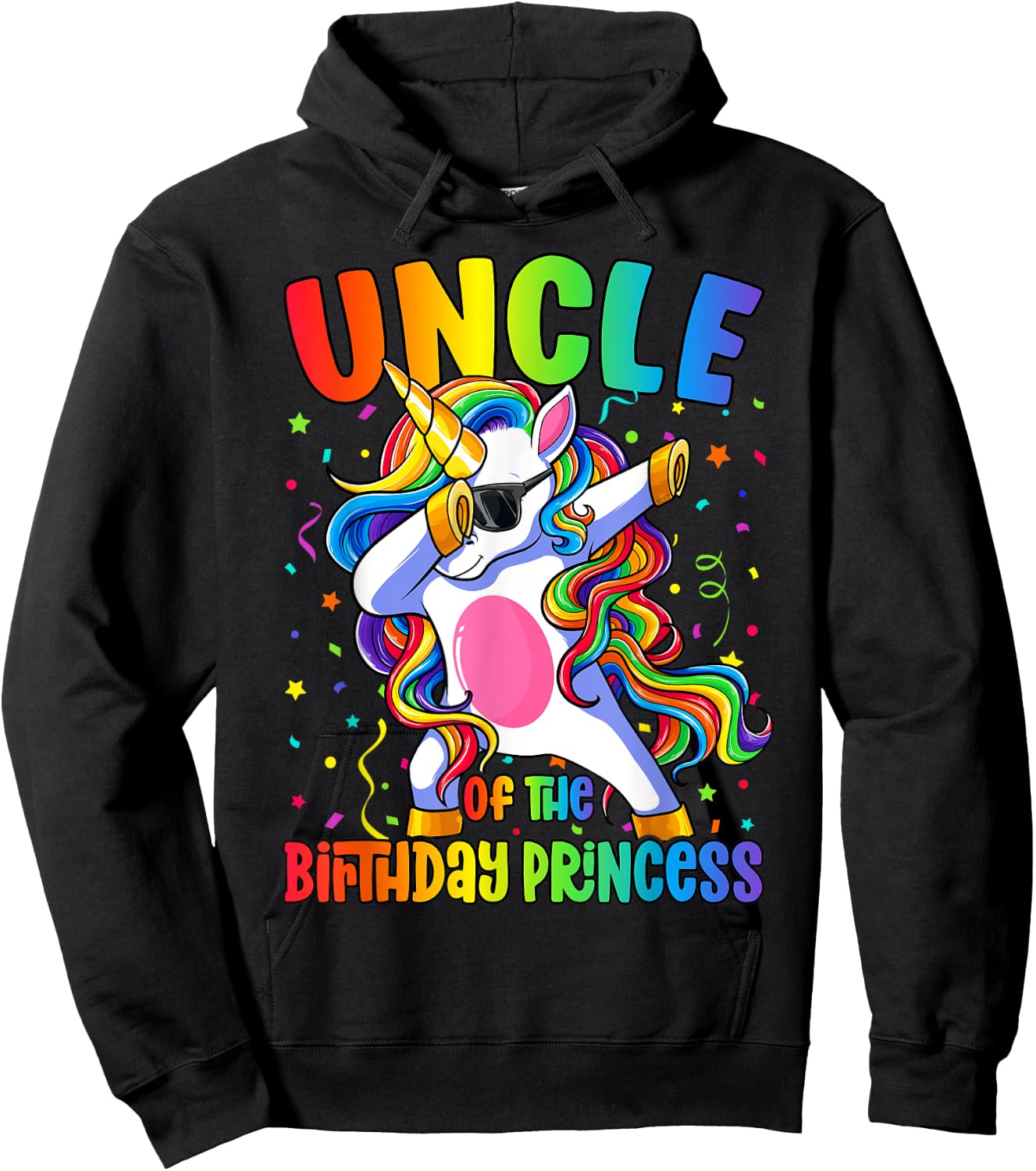 Uncle of the Birthday Princess Girl Dabbing Unicorn Hoodie - Hoodie | Black
