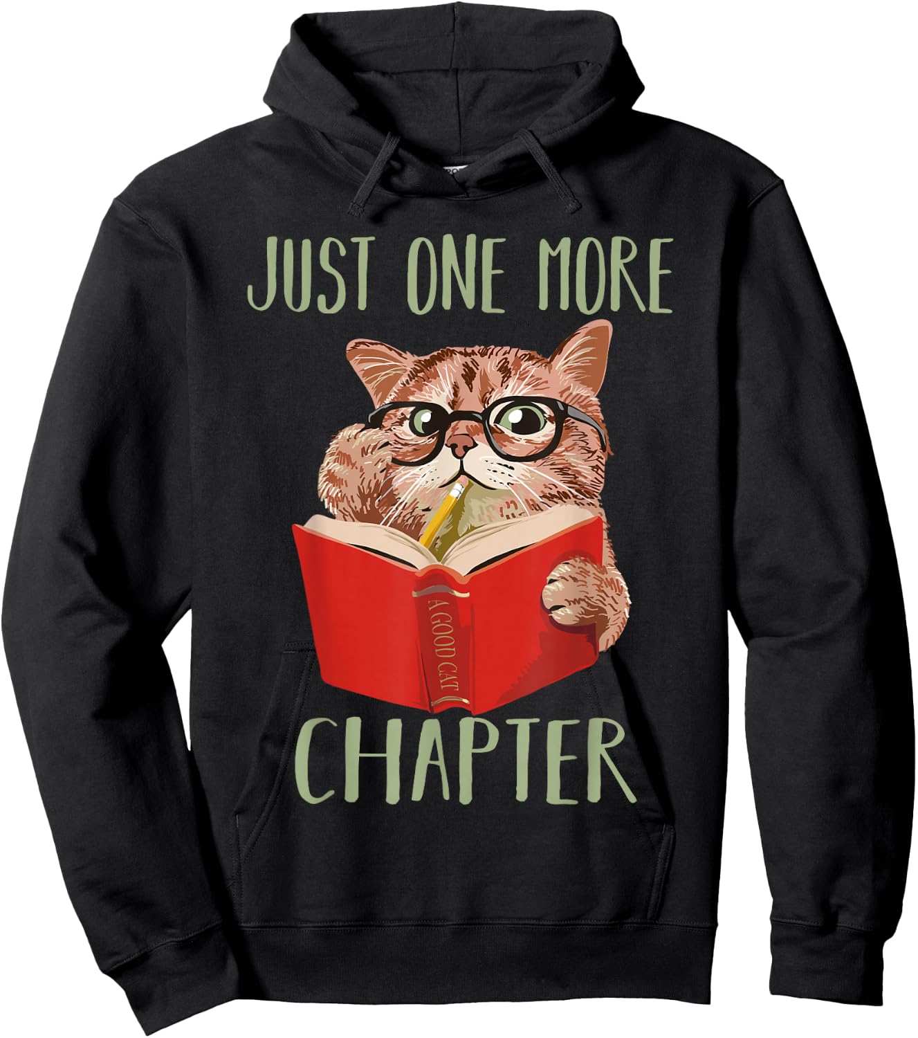 Just One More Chapter Book Reading Cat Hoodie - Hoodie | Black