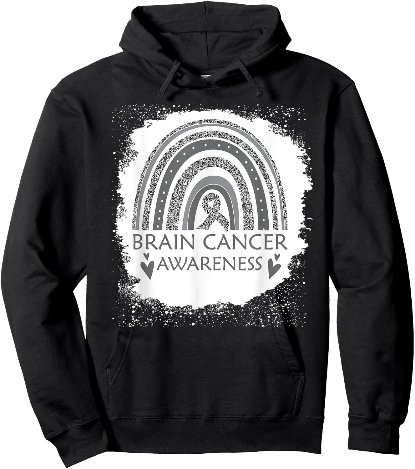 Brain Cancer Awareness Bleached Rainbow Gray Ribbon Men Hoodie - Hoodie | Black