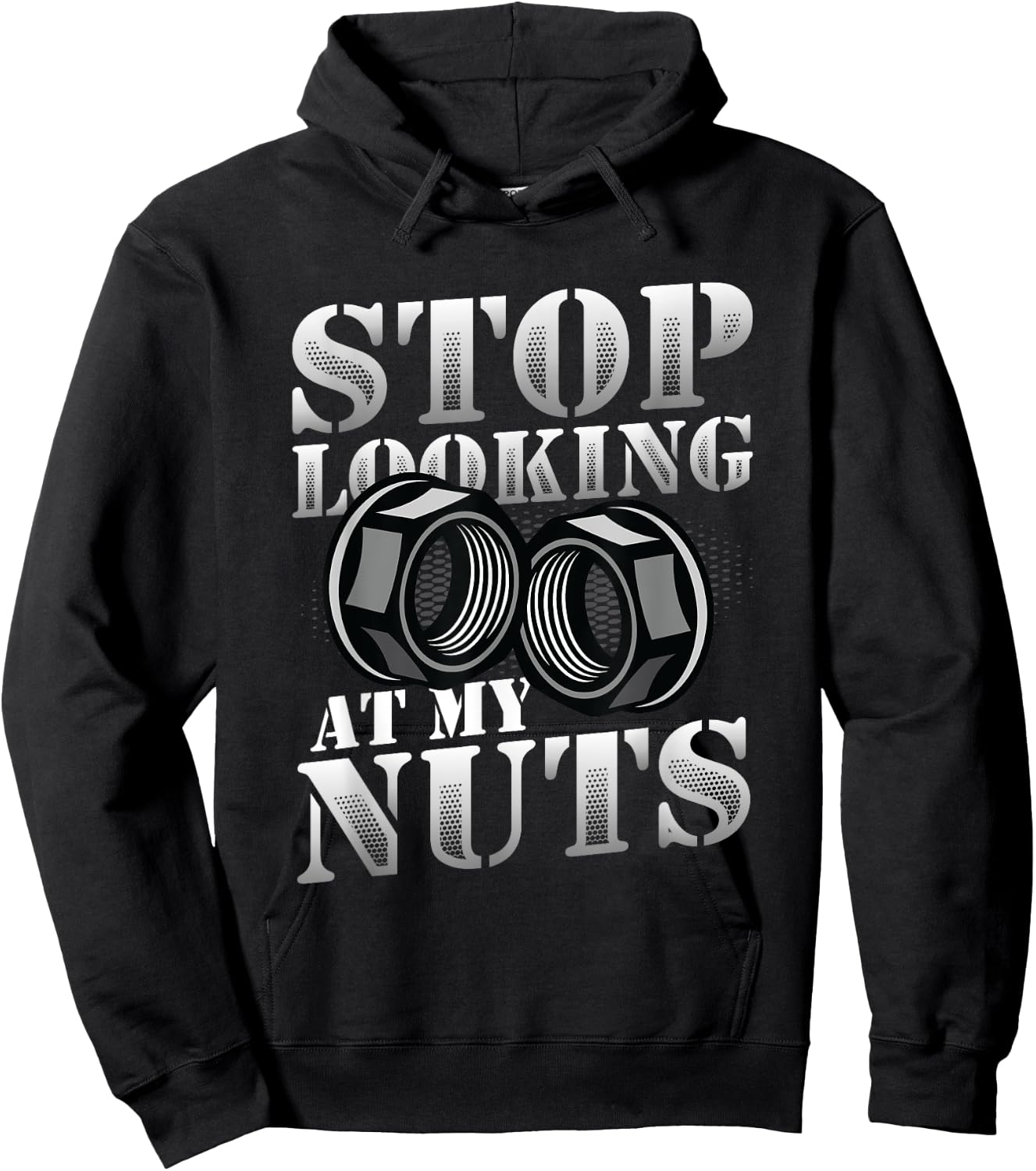 Stop Looking At My Nuts Funny Mechanic Hoodie - Hoodie | Black