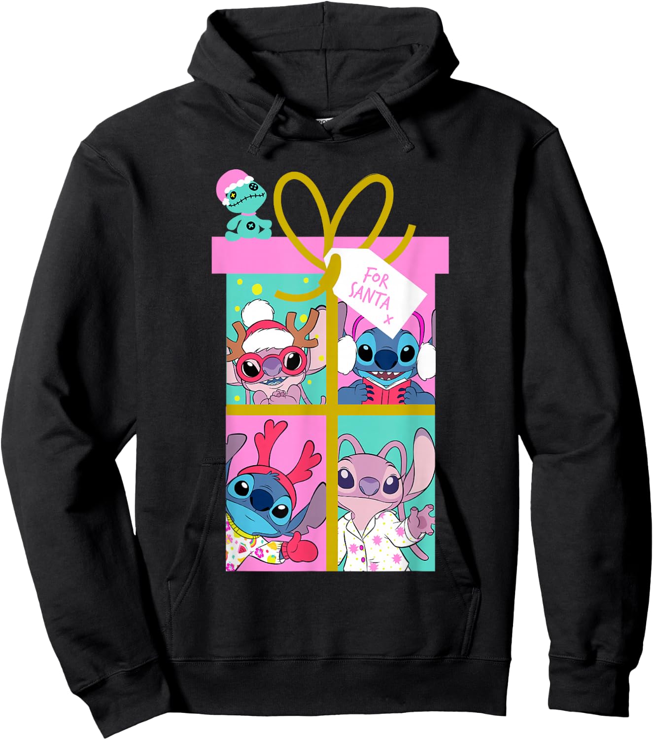 Disney Lilo & Stitch Christmas Angel & Stitch Gift Santa Hoodie - Hoodie | Black