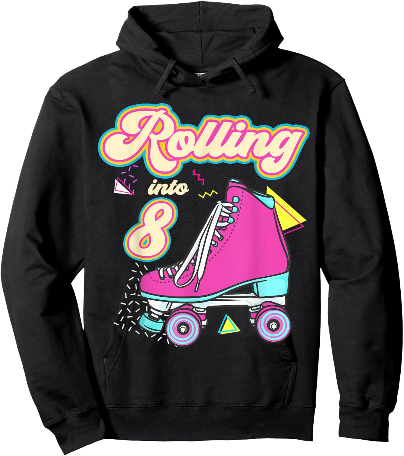 Rolling Into 8 Year Old Roller Skate 8th Birthday Girl Hoodie - Hoodie | Black