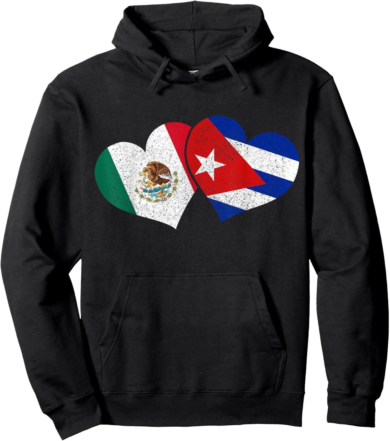 Mexico Cuba Hearts Mexican Cuban Flag Hoodie - Hoodie | Black