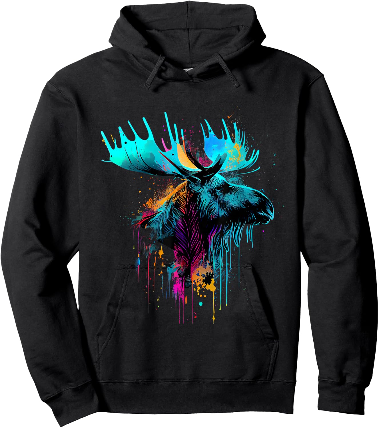 Moose Lovers Colorful Pop Art Beautiful Moose Hoodie - Hoodie | Black