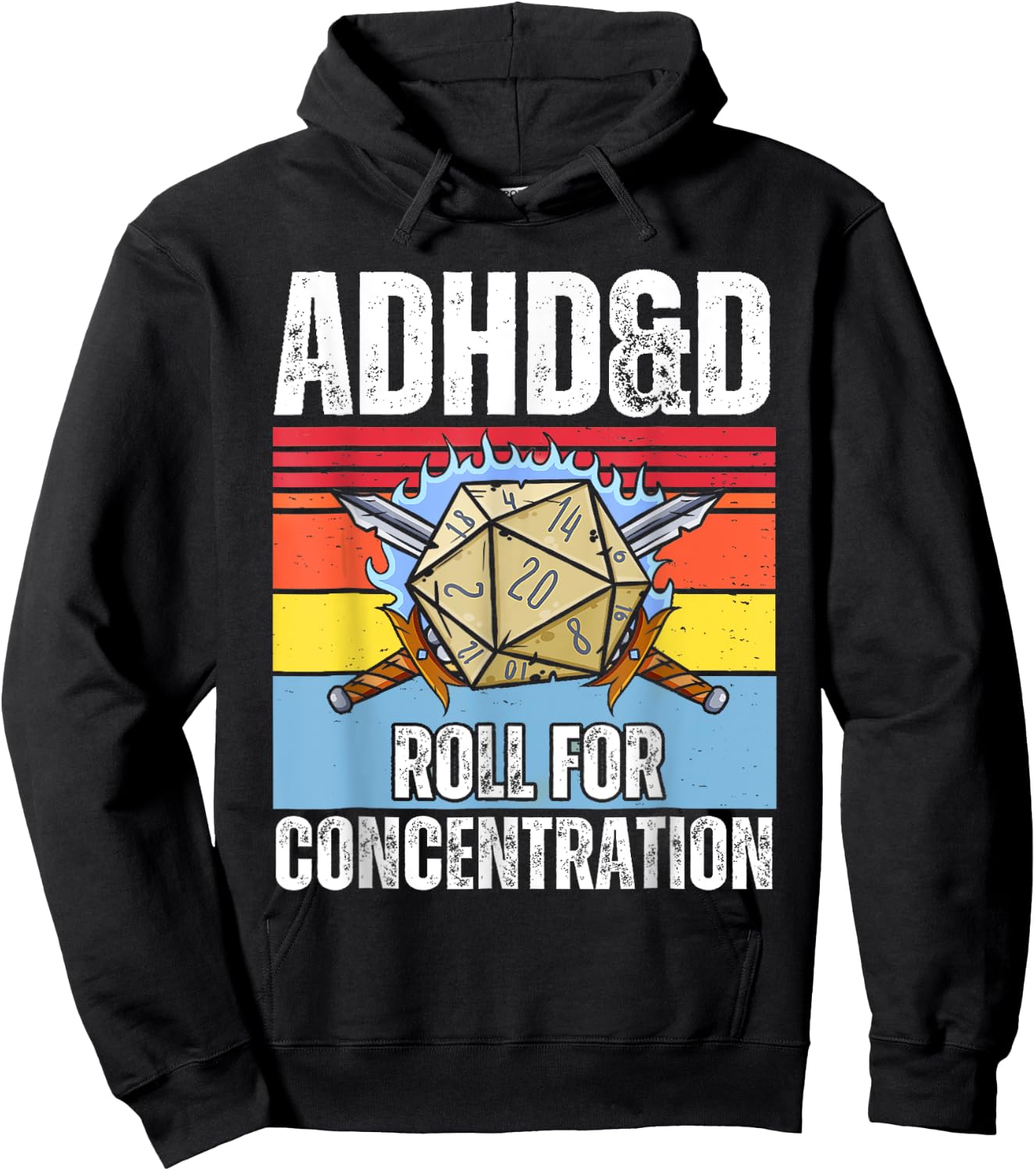 Retro Vintage ADHD&D Roll For Concentration Funny Gamer Hoodie - Hoodie | Black