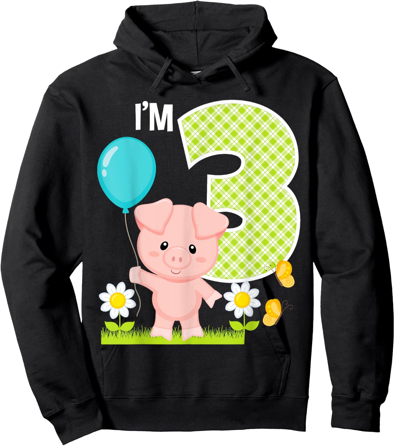 Pig 3rd Birthday Toddler 3 Year Old Birthday Boy Piglet Bday Hoodie - Hoodie | Black