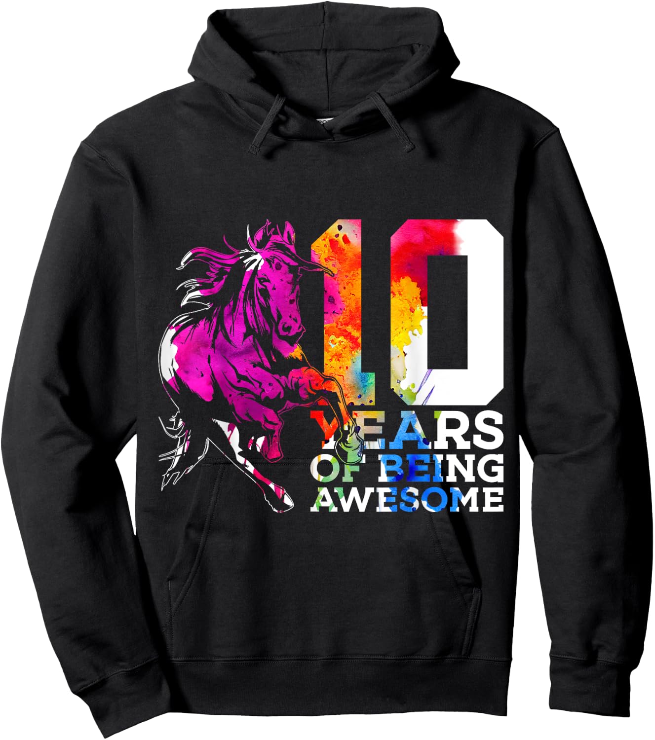 Horse 10 Years of Being Awesome Riding 10th Birthday Hoodie - Hoodie | Black