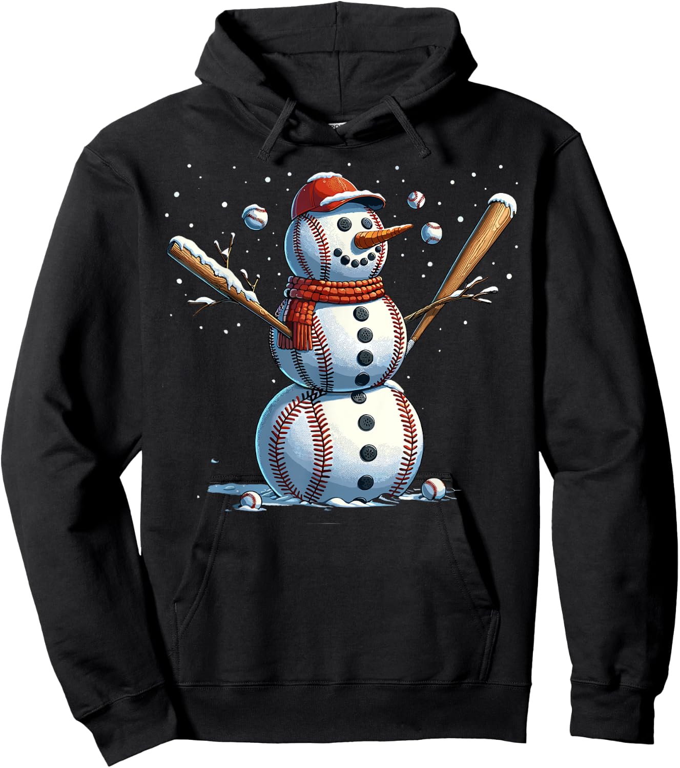 Snowman Baseball Christmas Winter Hoodie - Hoodie | Black