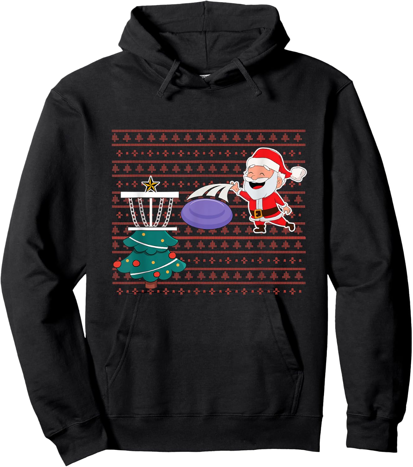 Disc Golfing Santa Christmas Tree Frisbee Golfing Disc Golf Hoodie - Hoodie | Black