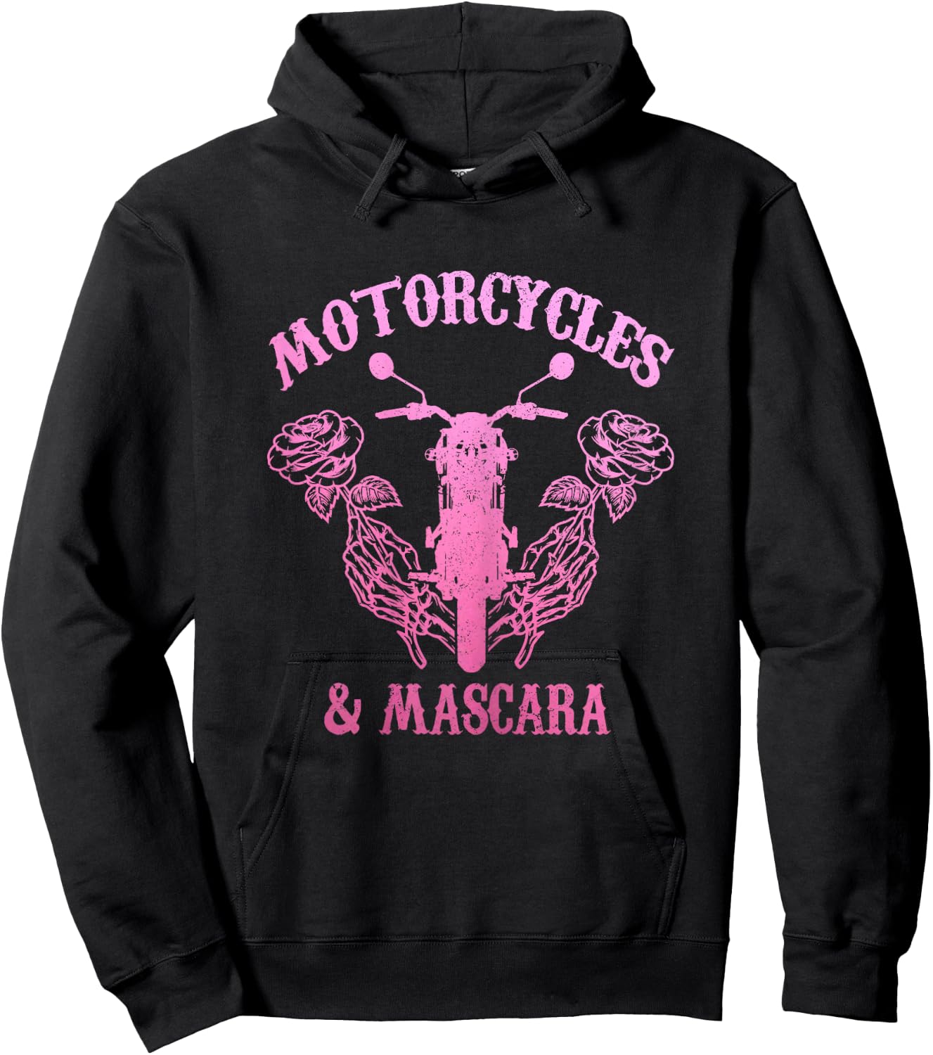 Motorcycles & Mascara Biker Girl Pink Vintage Hoodie - Hoodie | Black