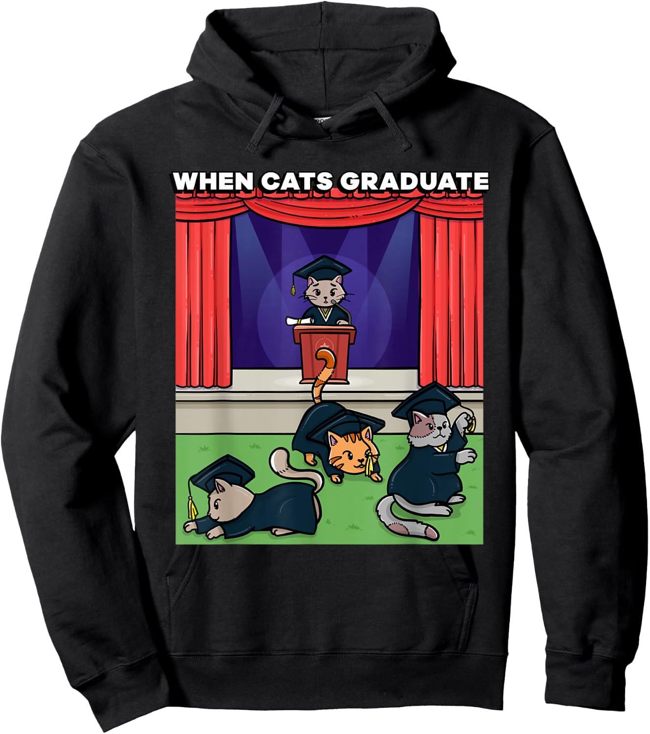 When Cats Graduate Funny Graduation Meme School Cat Hoodie - Hoodie | Black