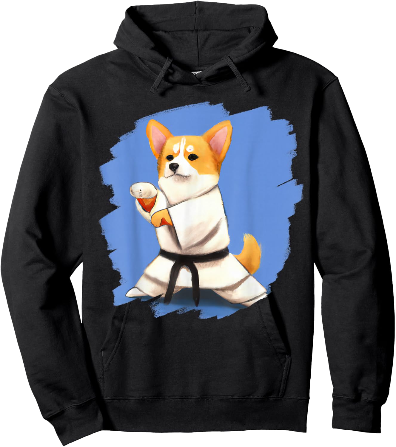 Corgi Doing Karate Kick Black Belt Martial Arts Dog Hoodie - Hoodie | Black