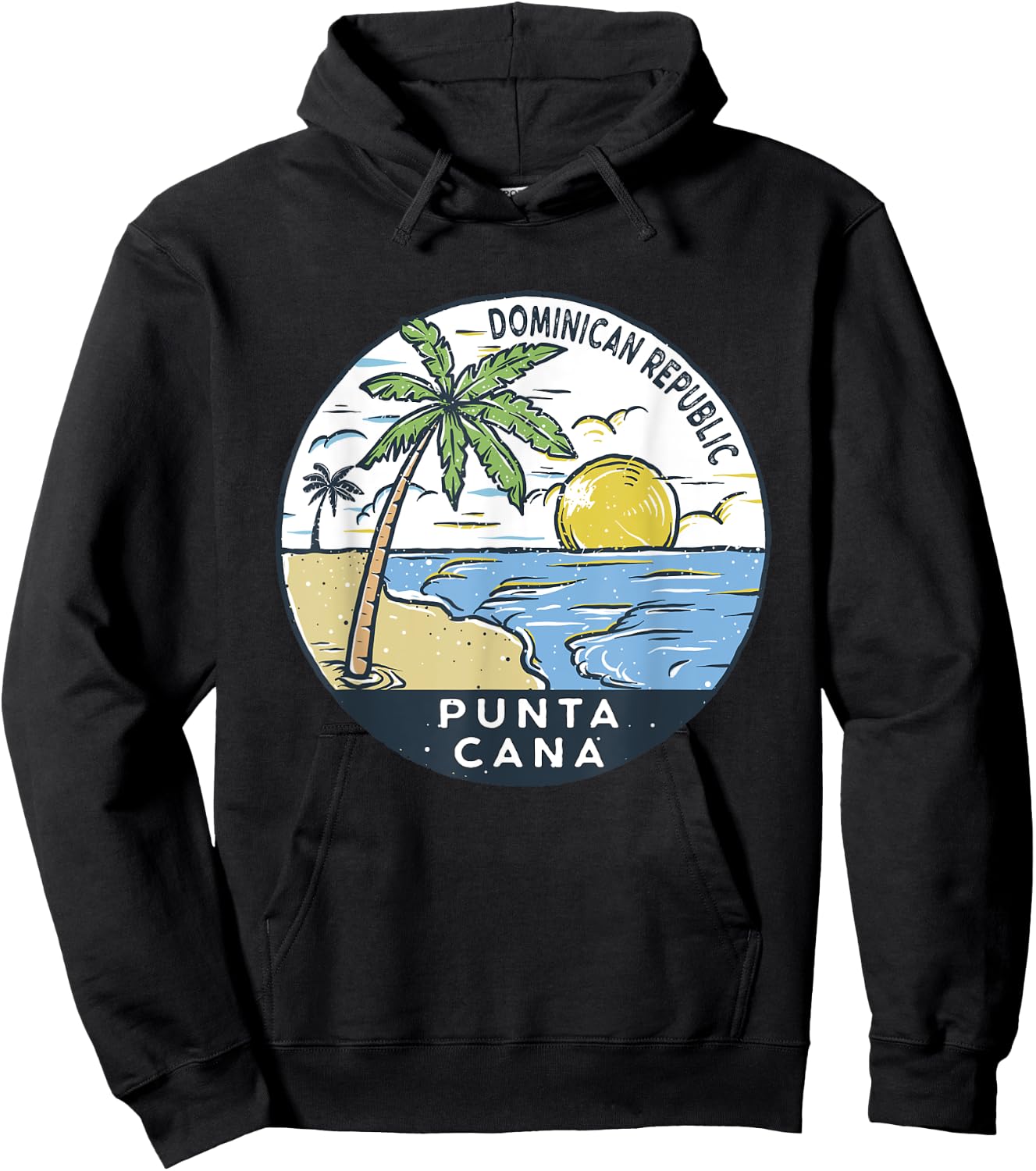 Punta Cana Dominican Republic Illustrated Ocean Vintage Hoodie - Hoodie | Black