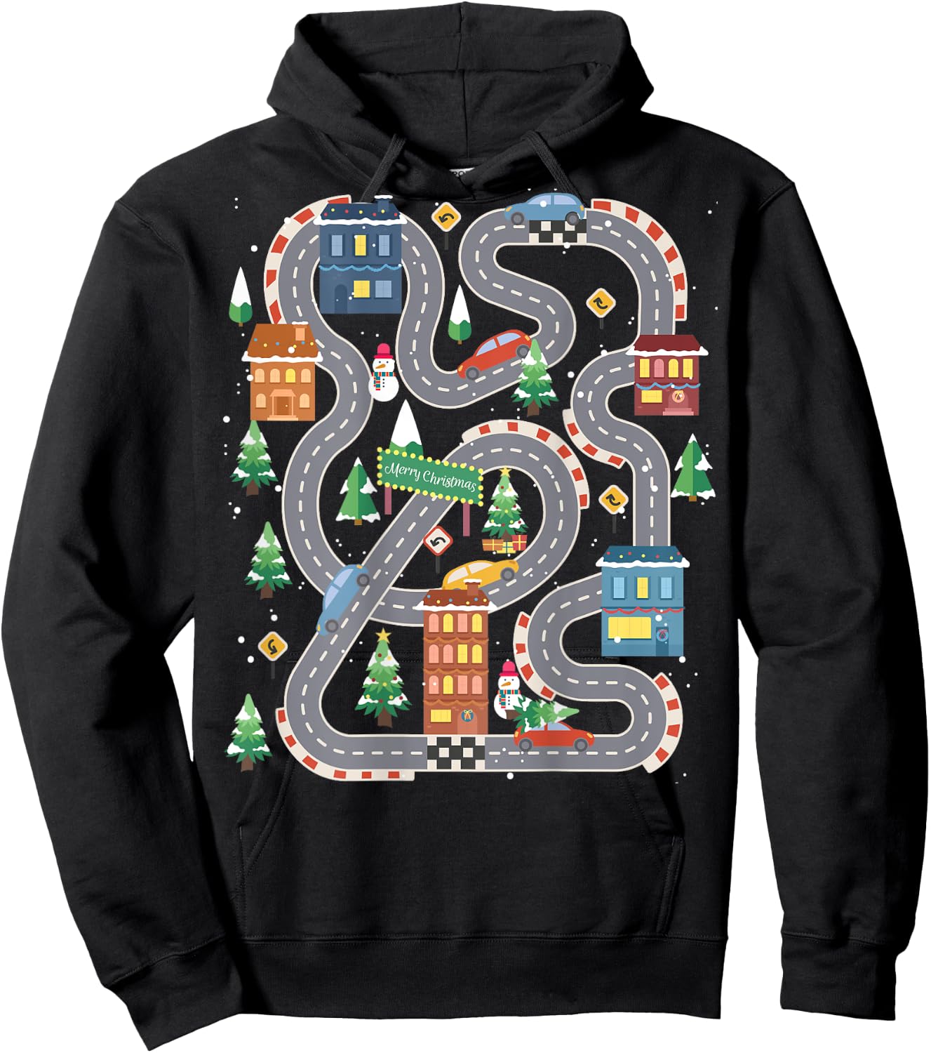Christmas Playmat Car Race Track On Back Daddy Car Massage Hoodie - Hoodie | Black