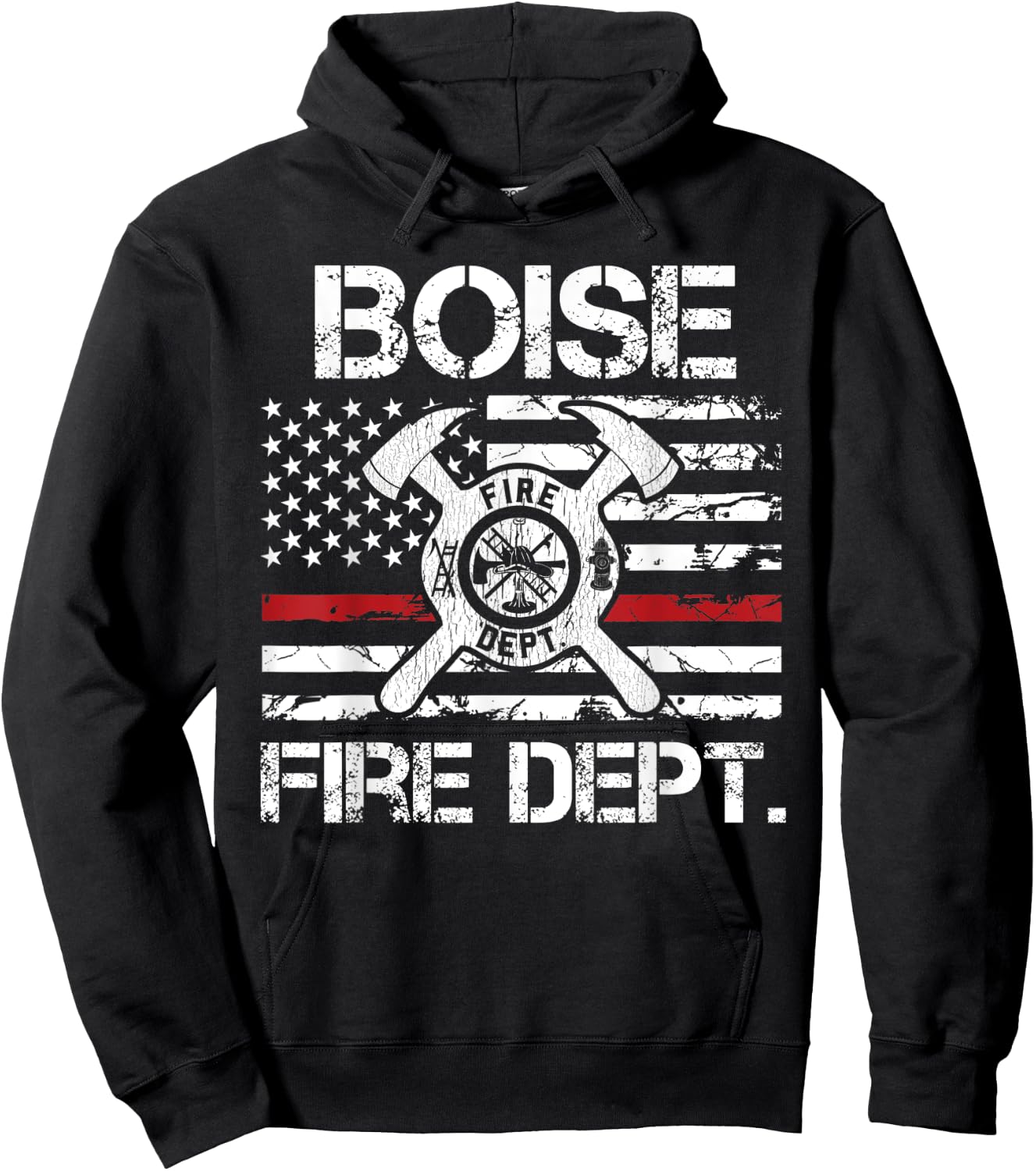Boise Idaho Fire Department Thin Red Line Logo Hoodie - Hoodie | Black