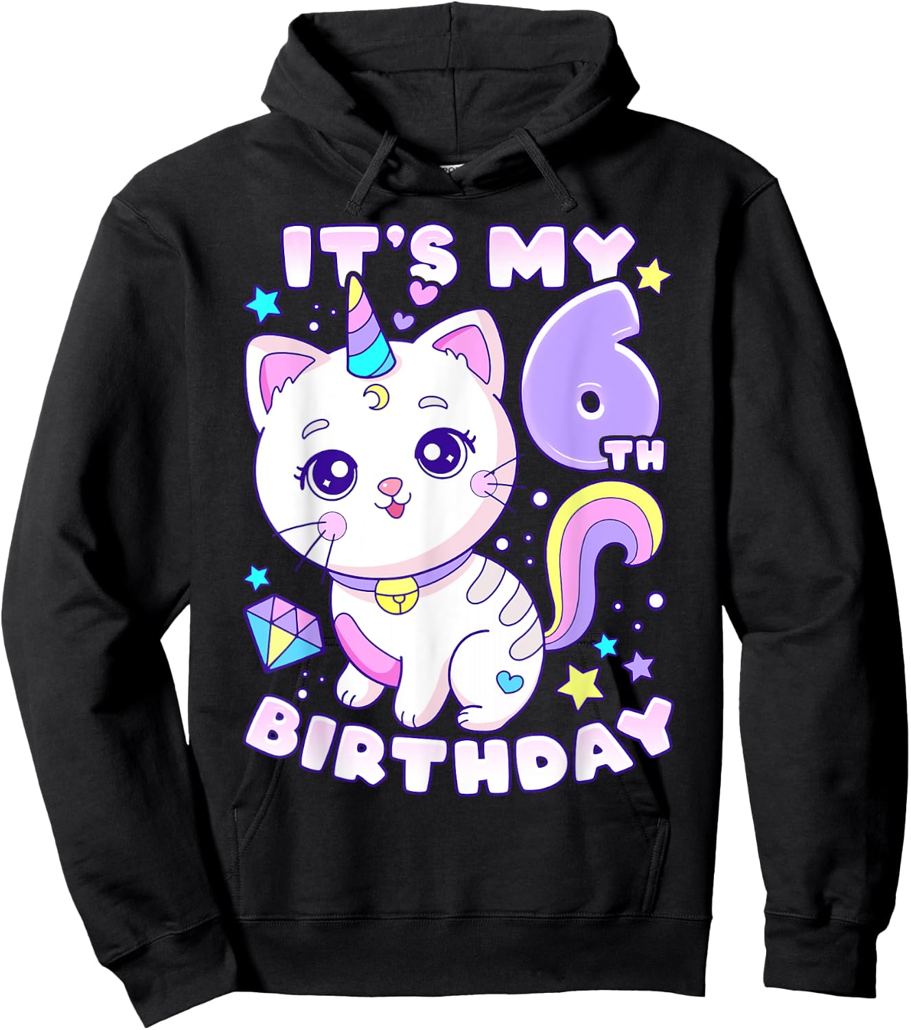 Birthday girl 6 years old cat unicorn 6th birthday Hoodie - Hoodie | Black