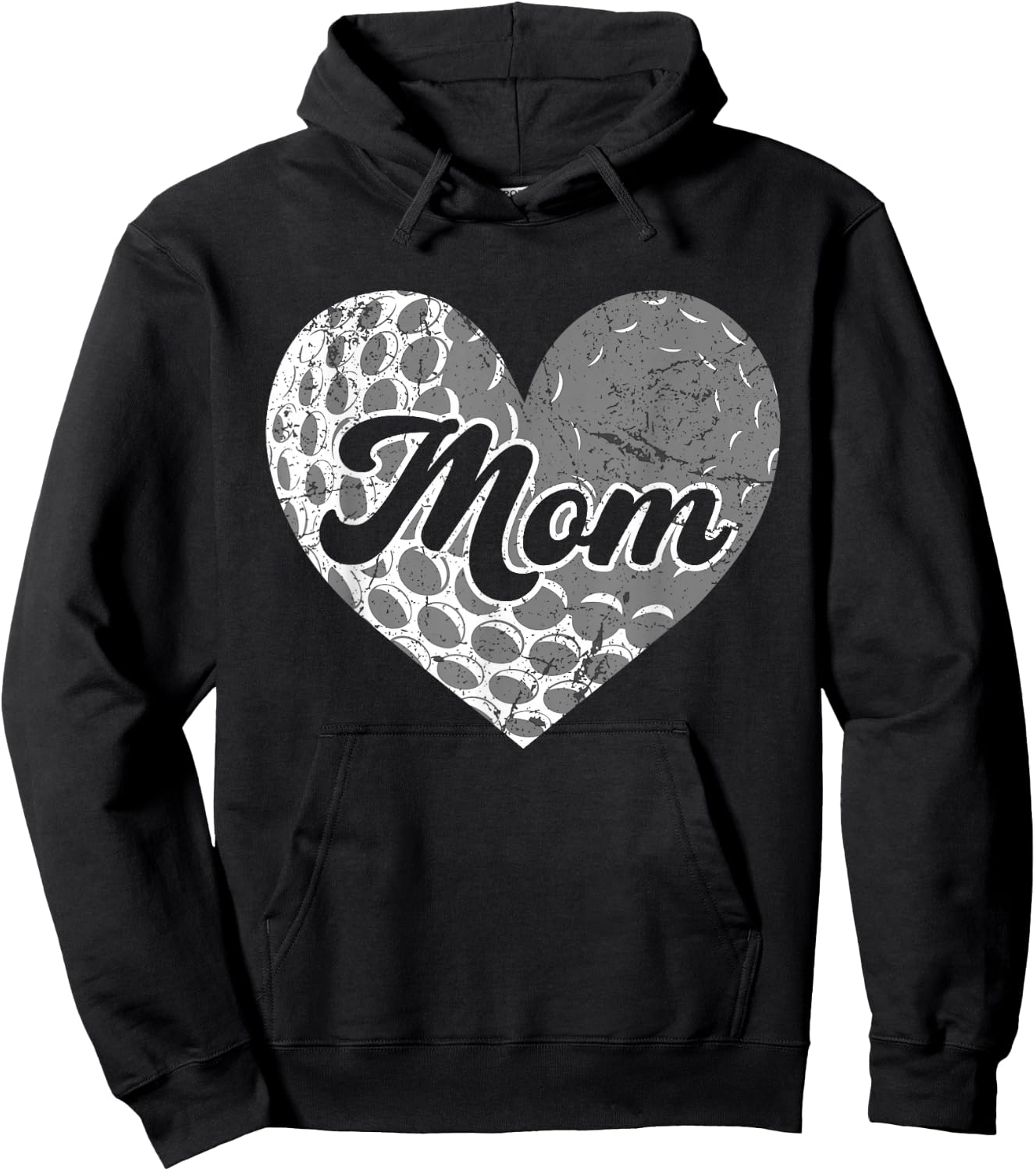 Mother's Day Distressed Heart Golf Mom Mama Sport Fan Hoodie - Hoodie | Black