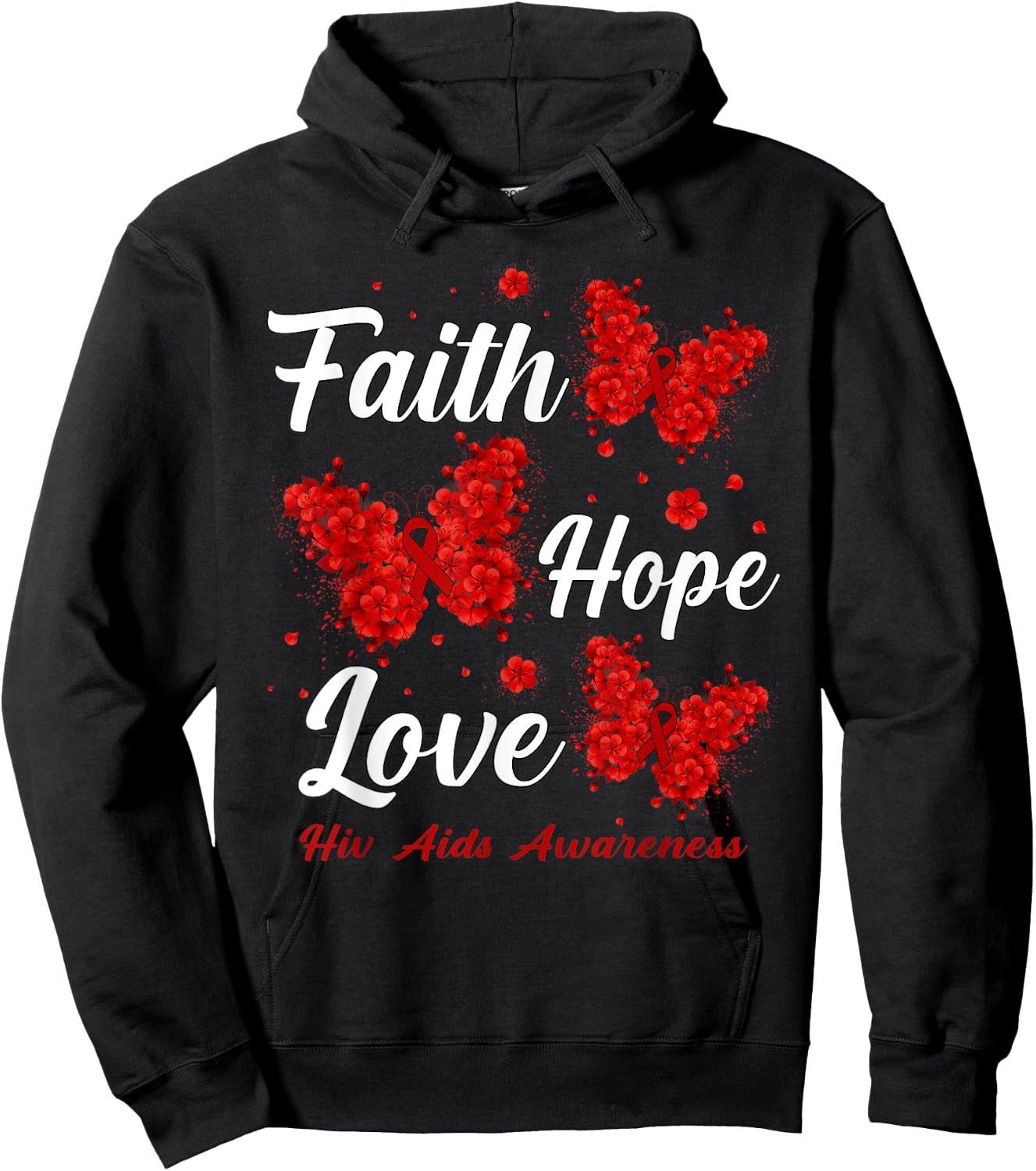 Faith Hope Love Hiv Aids Awareness Butterfly Hoodie - Hoodie | Black