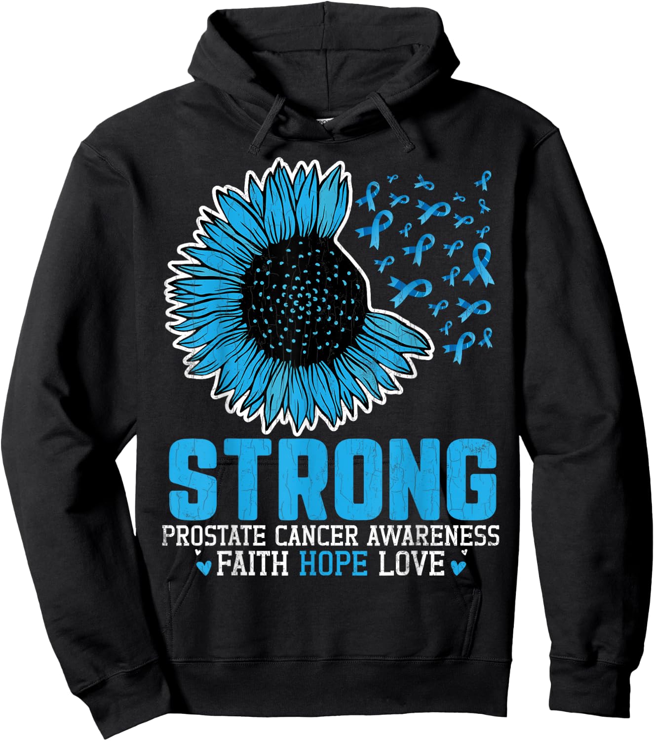 Strong Prostate Cancer Awareness Blue Ribbon Graphic Hoodie - Hoodie | Black