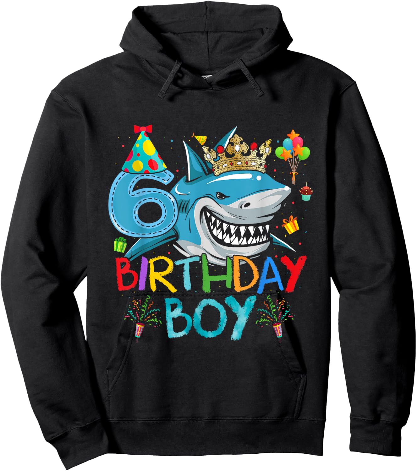 6th Birthday Shark Ocean Theme Party 6 Years Old For Boy Hoodie - Hoodie | Black