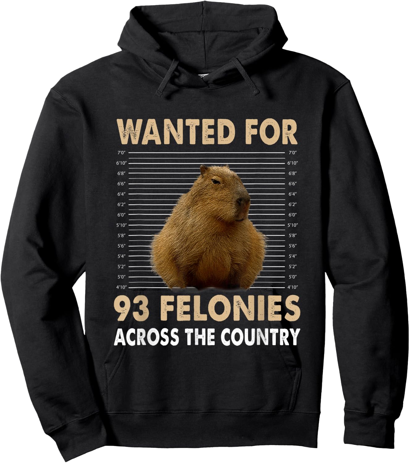 Capybara Mugshot Wanted For 93 Felonies Across The Country Hoodie - Hoodie | Black