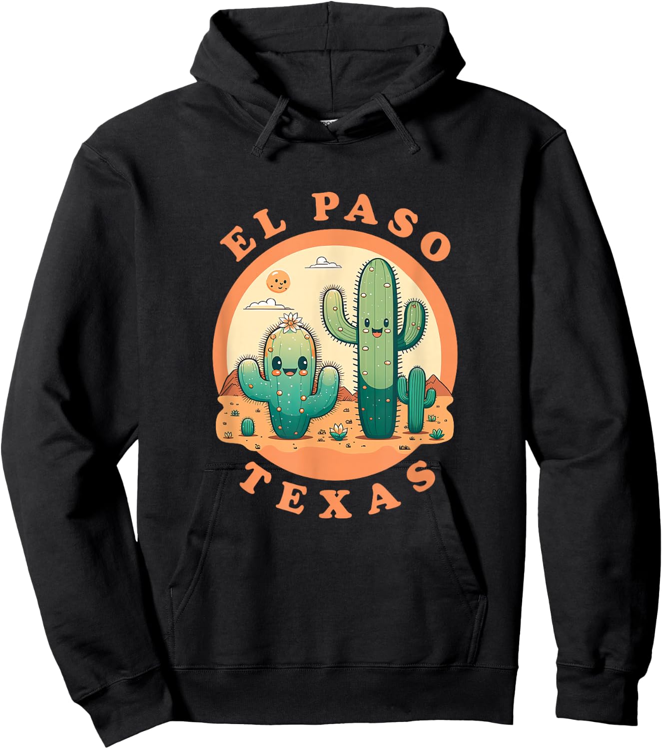 El Paso Texas Cute Kawaii Desert Cactus Couple Hoodie - Hoodie | Black