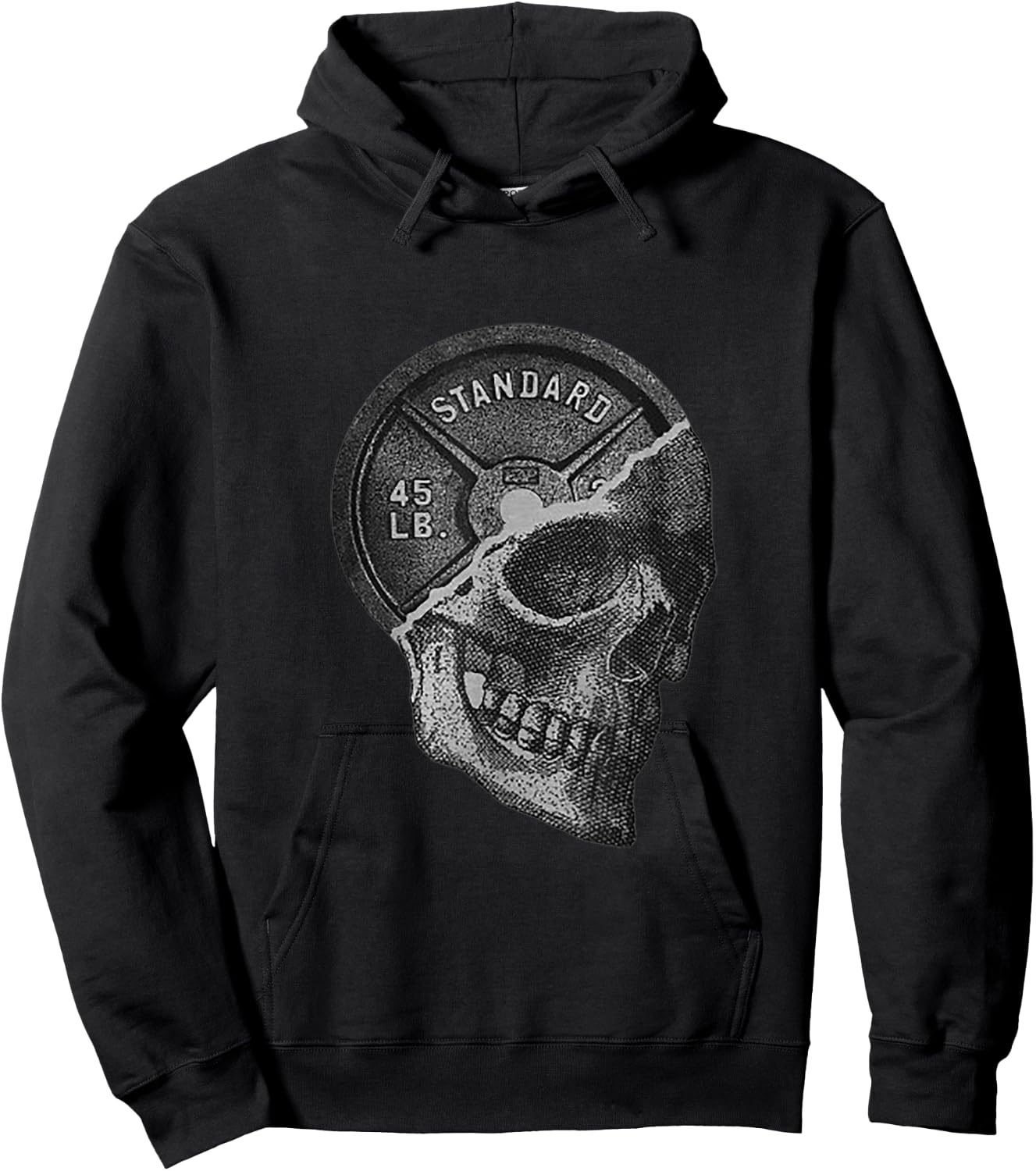 Skull & 45 lbs Plate Weight Lifting Graphic Gym Working Out Hoodie - Hoodie | Black