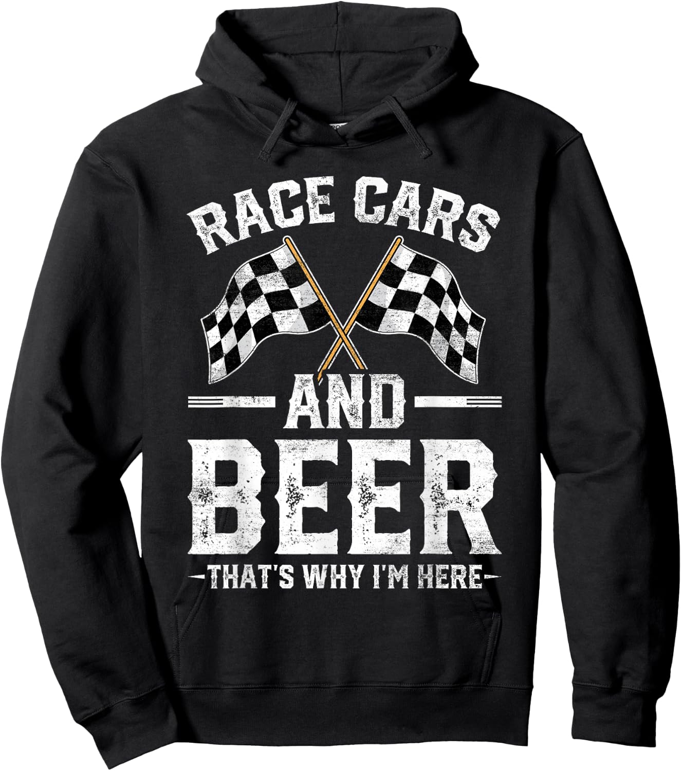 Distressed Race Cars Beer That's Why I'm Here Checkered Flag Hoodie - Hoodie | Black