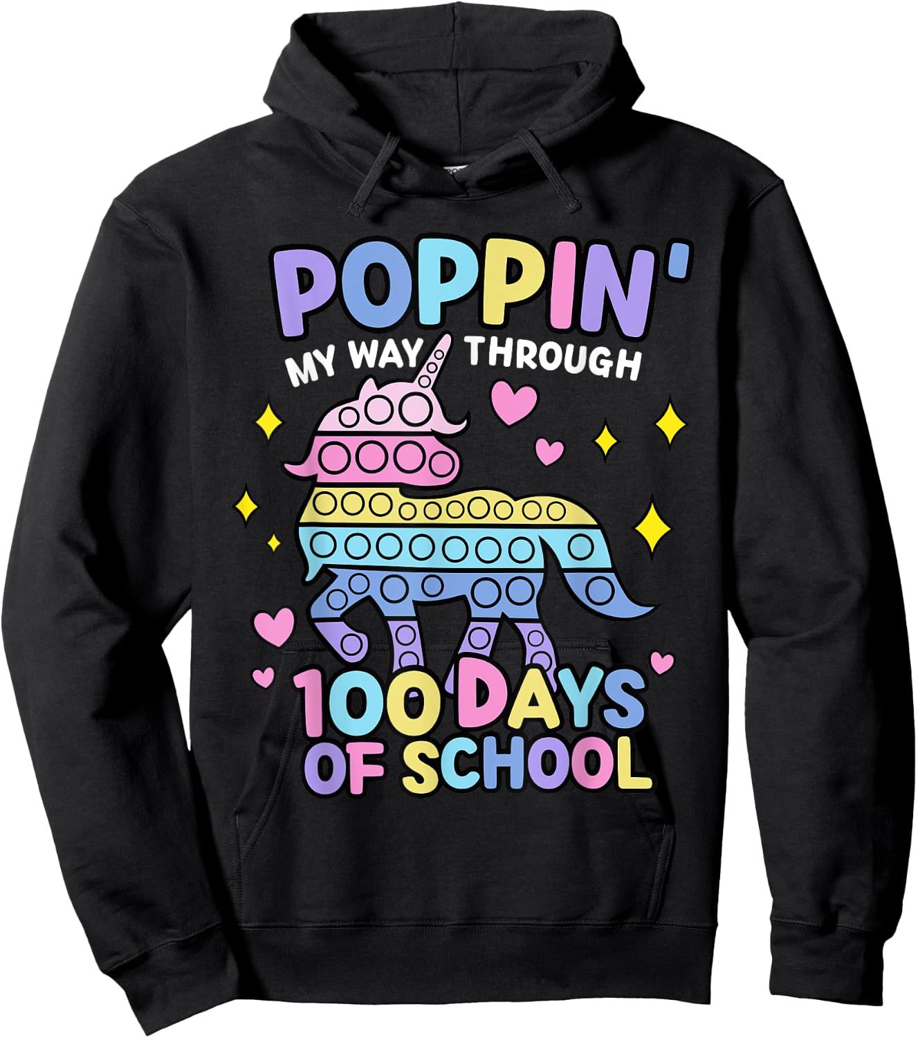 Poppin My Way Through 100 Days Of School Unicorn Hoodie - Hoodie | Black
