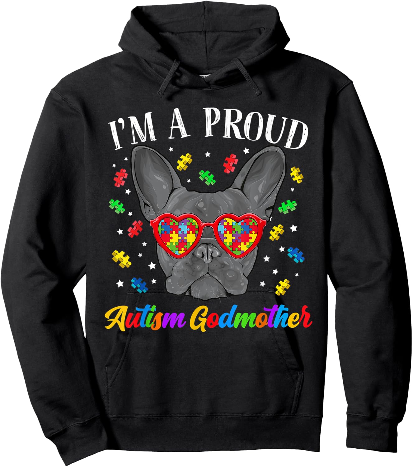 Proud Autism Godmother French Bulldog Dog Puzzle Women Kids Hoodie - Hoodie | Black
