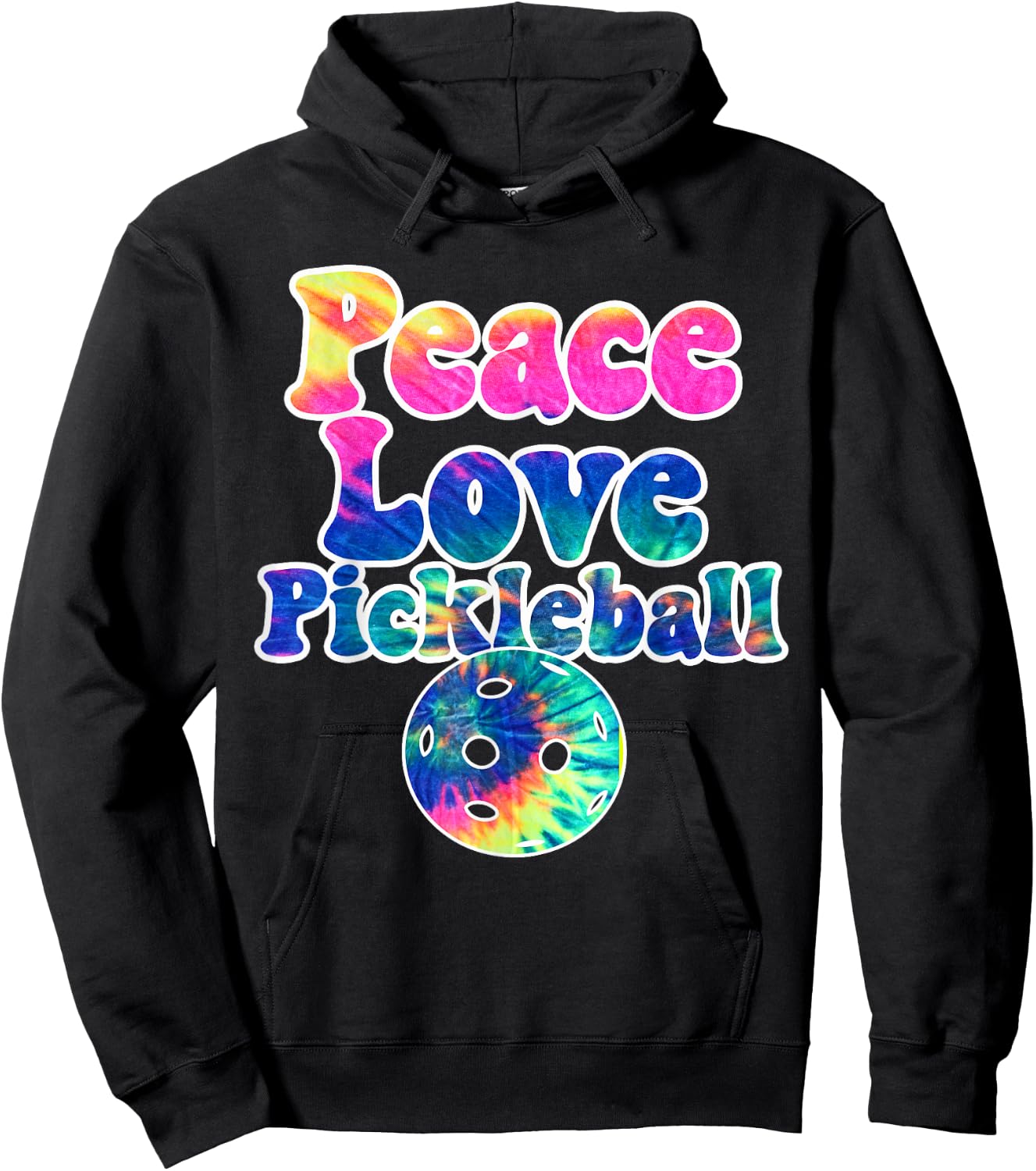 Peace Love Pickleball Shirt Tie Dye Groovy Text Pickleballer Hoodie - Hoodie | Black