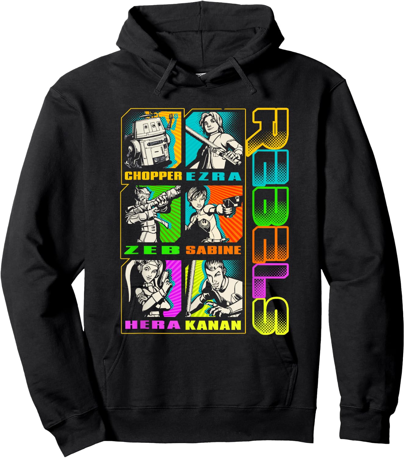 Star Wars Rebels Vintage Stacked Character Panels Mashup Hoodie - Hoodie | Black