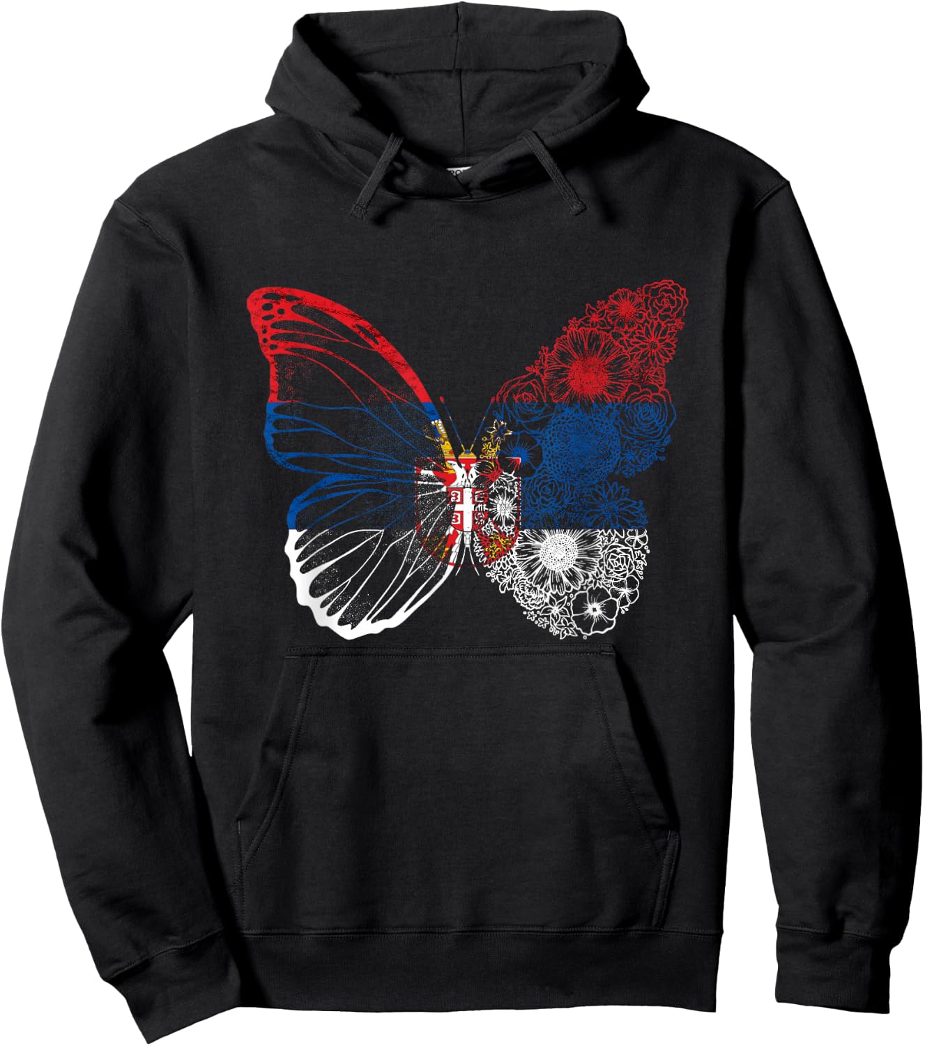 Serbian Flag Serbian Pride Serbian Roots Serbia Butterfly Hoodie - Hoodie | Black