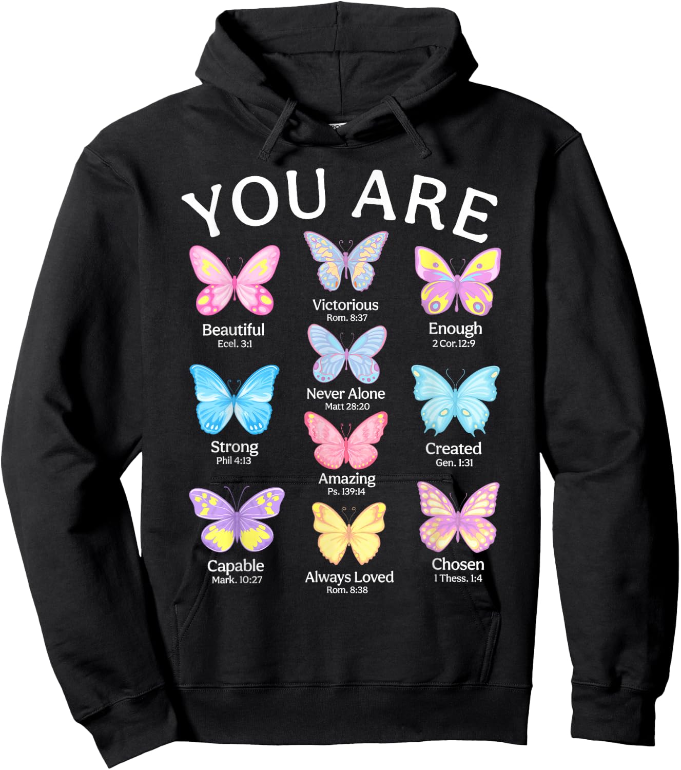 You Are Butterfly Beautiful Christian Religious Bible Verse Hoodie - Hoodie | Black