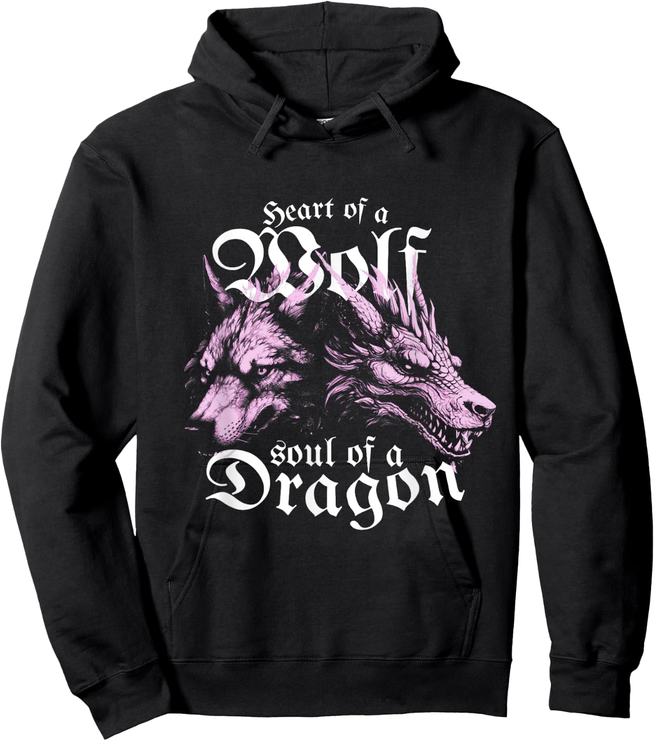 Heart of a Wolf Soul of a Dragon, Fantasy Wolf Dragon Hoodie - Hoodie | Black